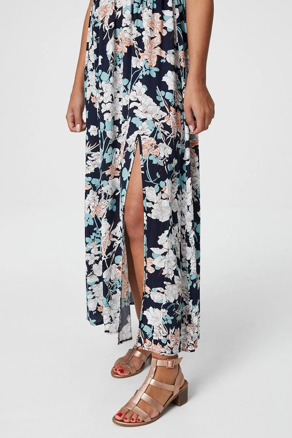 Floral Bardot Shirred Maxi Dress