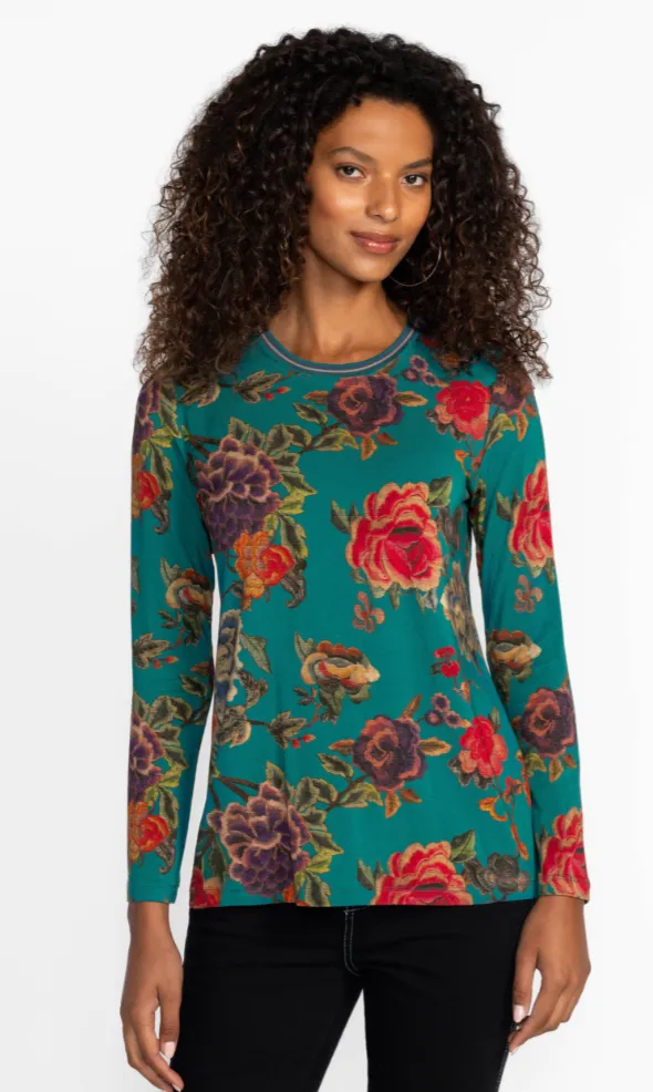 Floral Teal Crew Neck Top