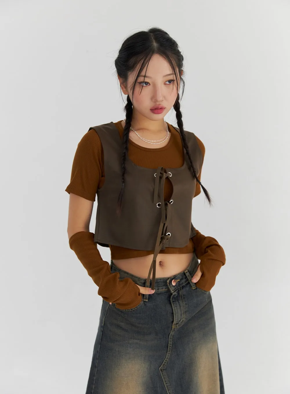 Front Tie Suede Vest CS321