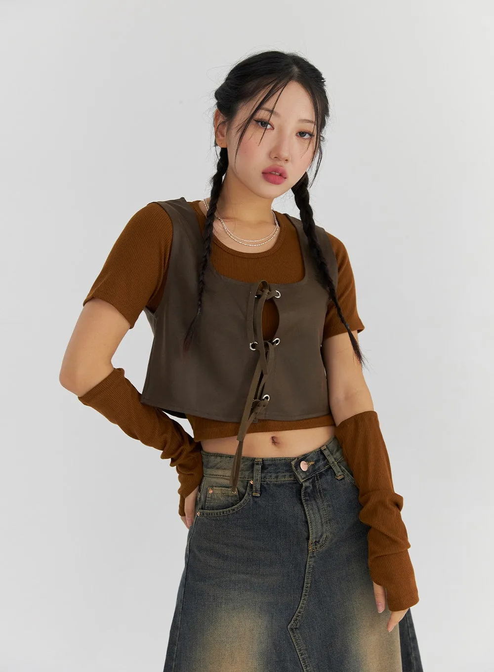 Front Tie Suede Vest CS321