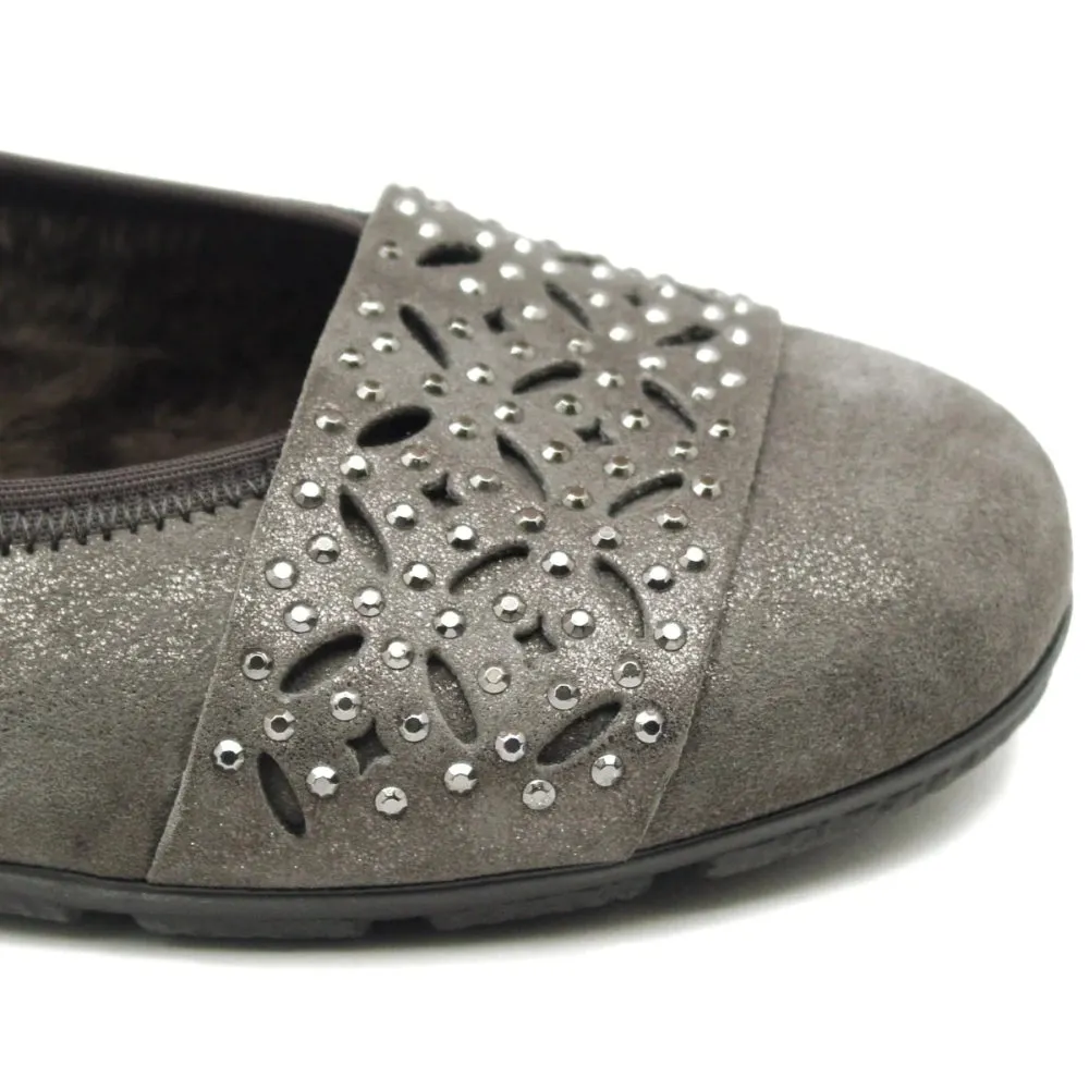 Gabor Women's 7.4160.33 Embellished Ballet Flat - Grey Metallic