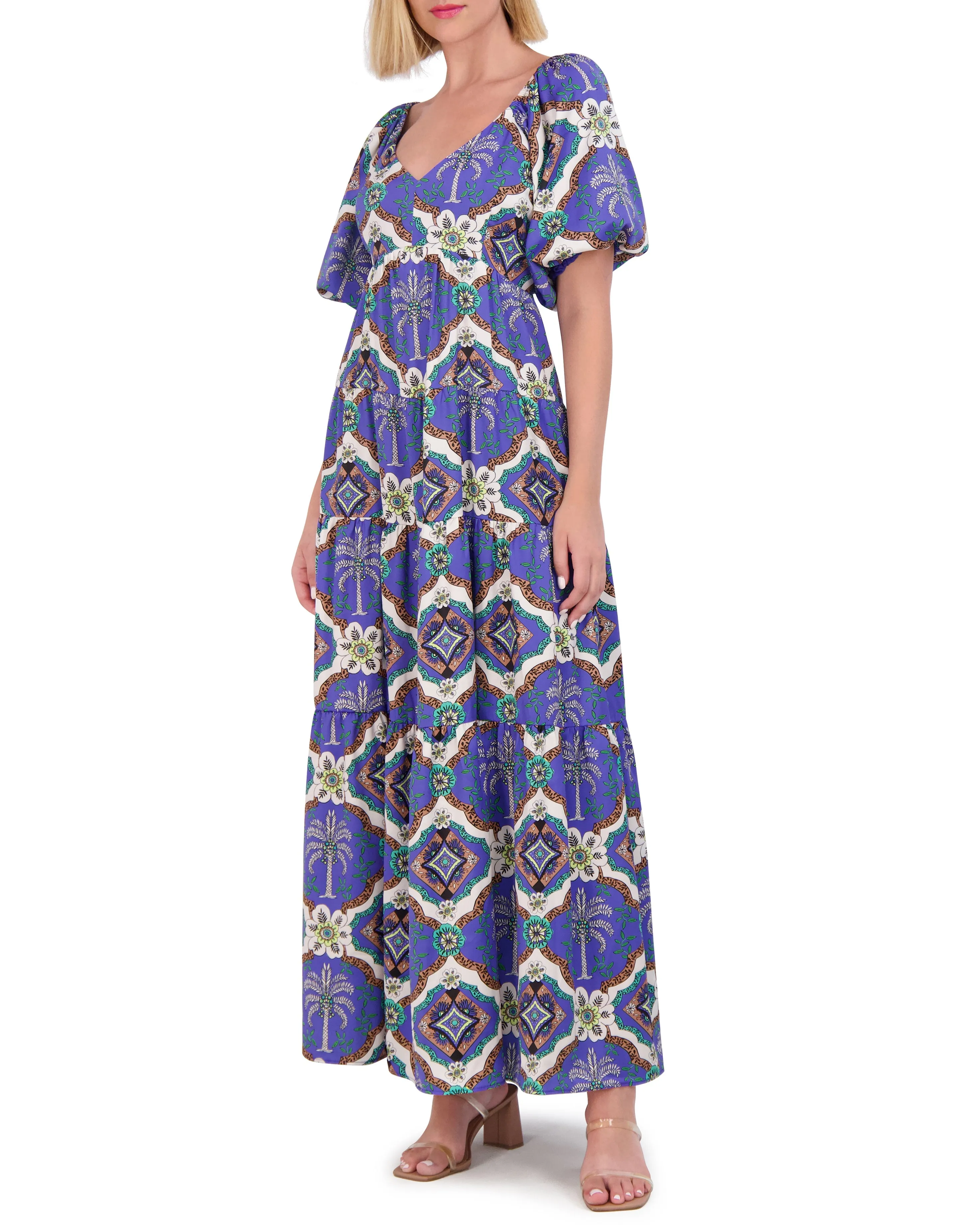 Geo-Print Open-Back Maxi Dress