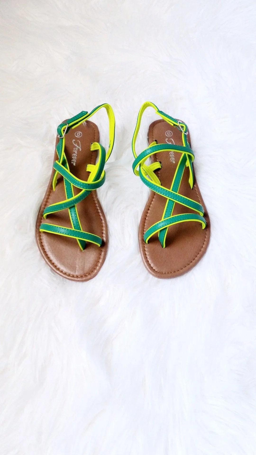 GREEN CONTRAST STRAPPY SANDALS