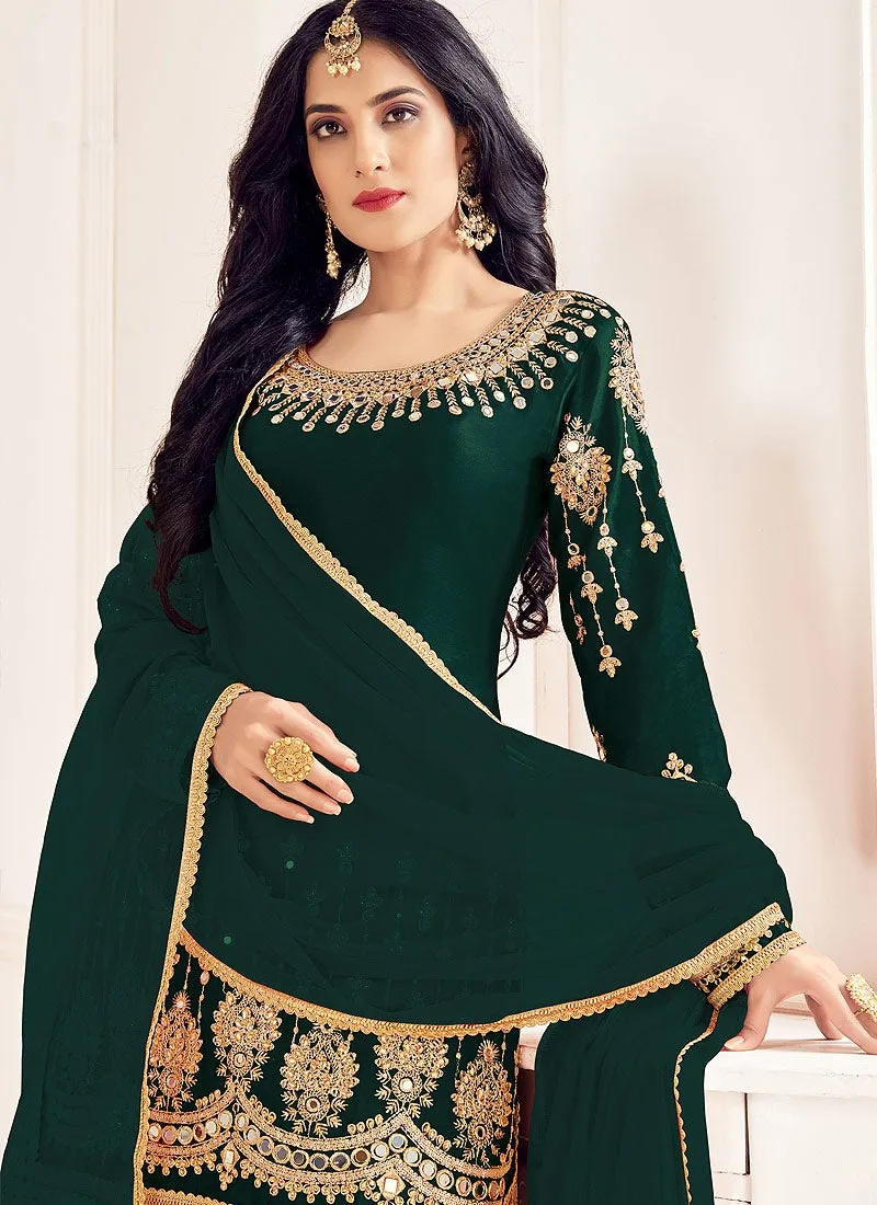 Green Patiala Style Mirror Embroidered Punjabi Suit