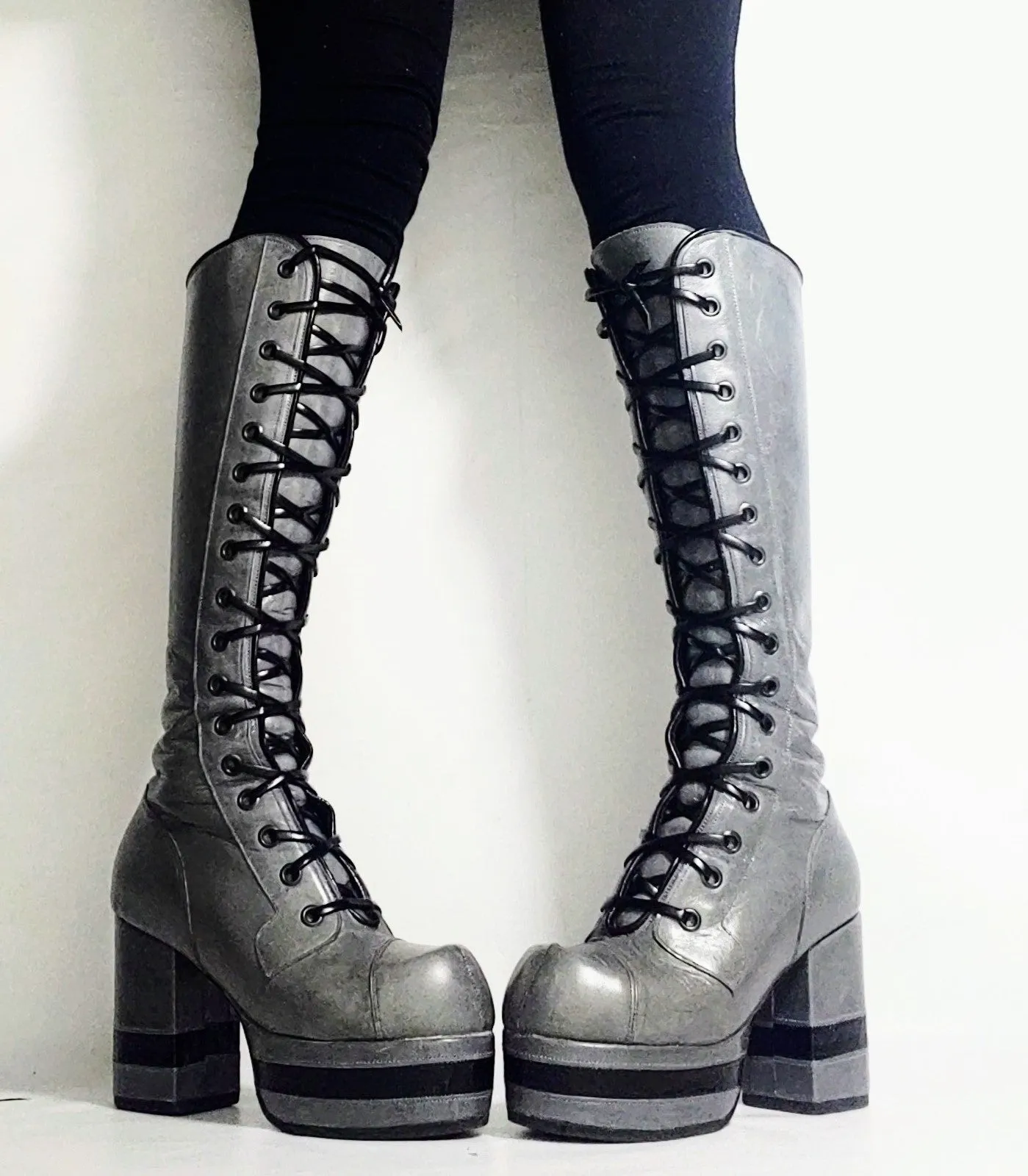 Grey Knee High Platform Boots