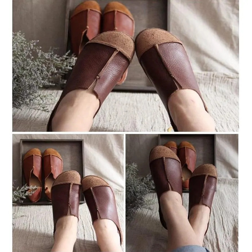 Handmade Retro Soft Leather Loafers Designers Flats For Women