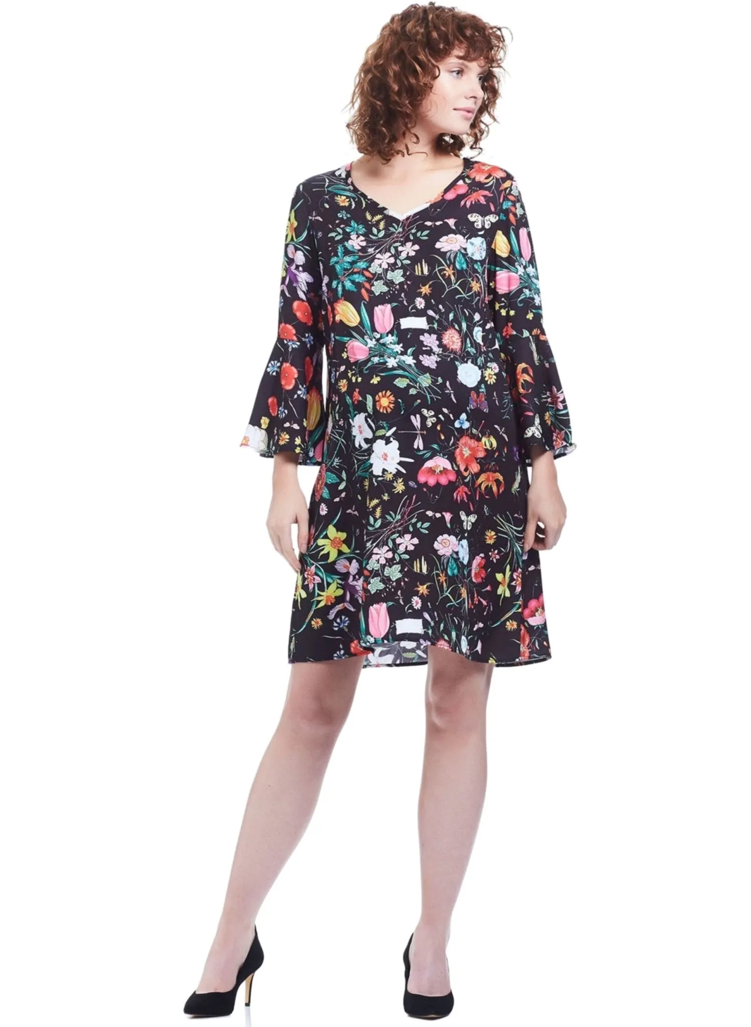 Harper Bell Sleeve Maternity Dress - Black Floral