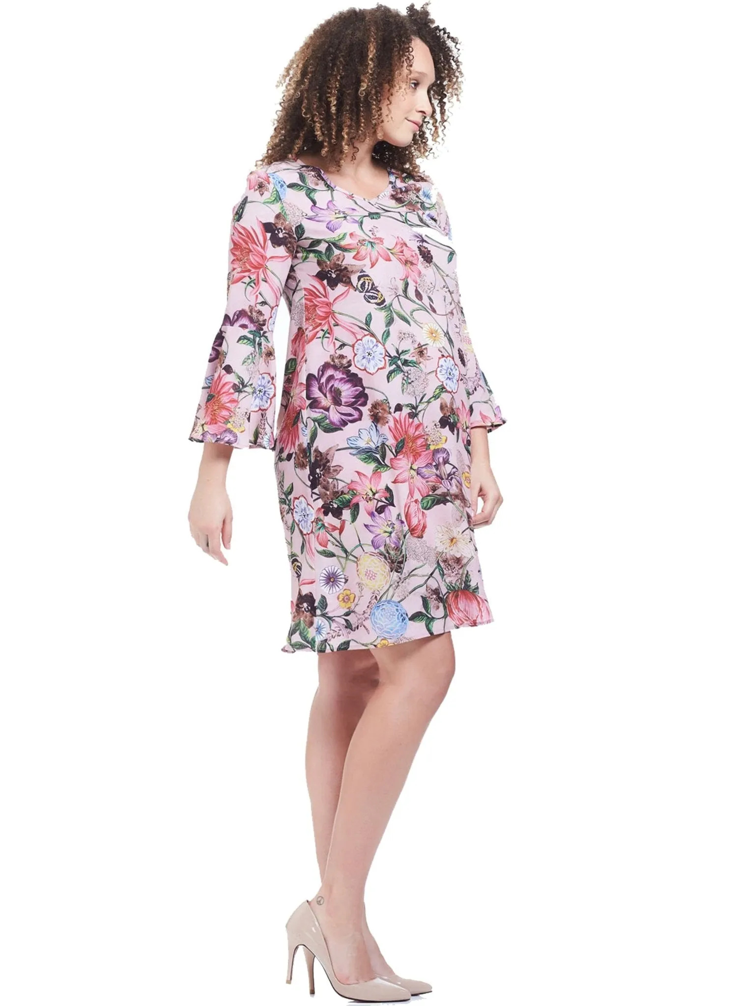 Harper Bell Sleeve Maternity Dress - Pink Floral