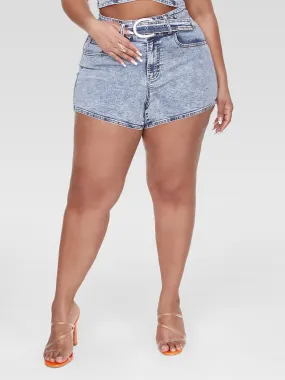 Harper Rhinestone Buckle Denim Shorts