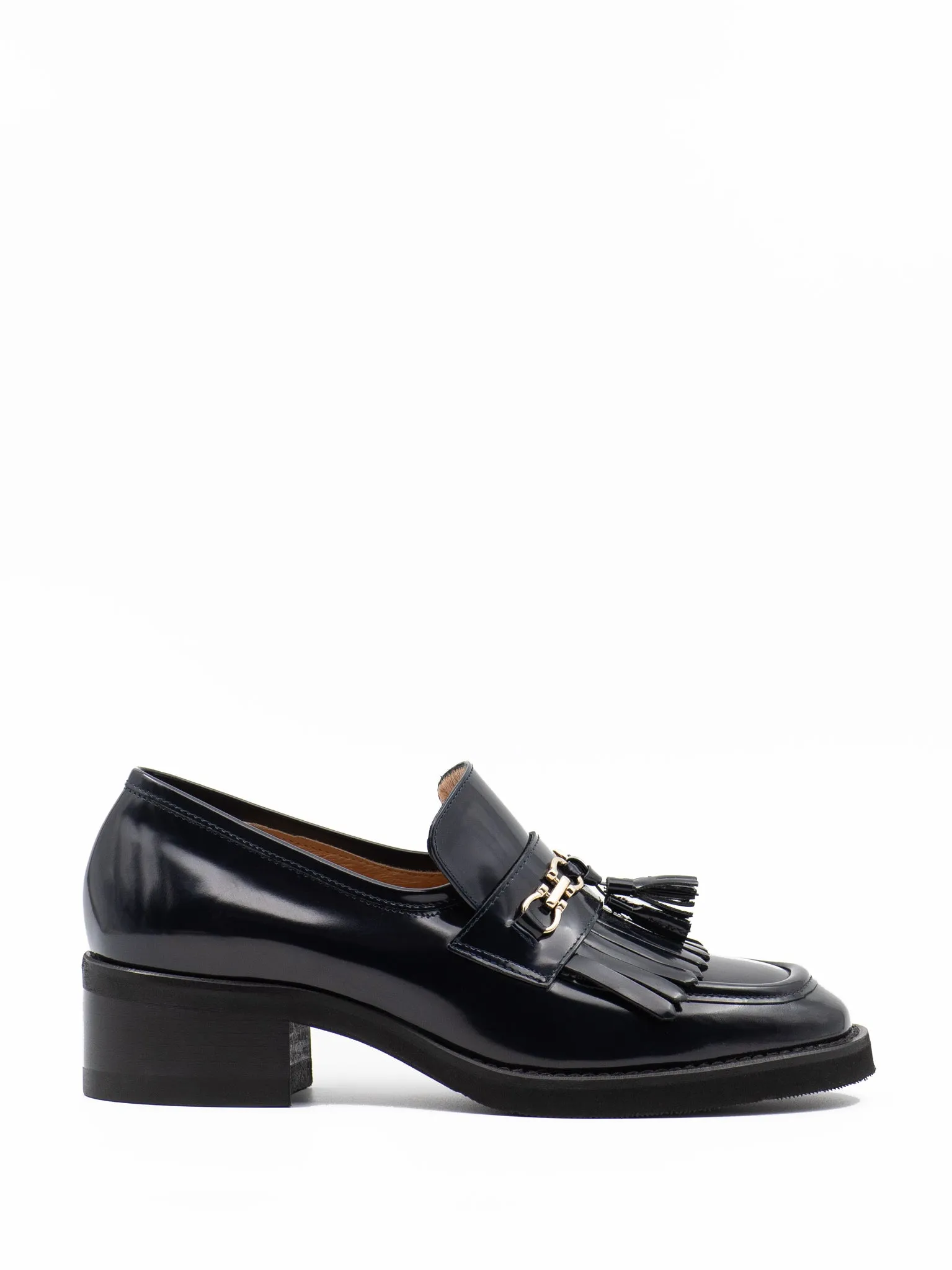 Heeled tassel loafers in navy