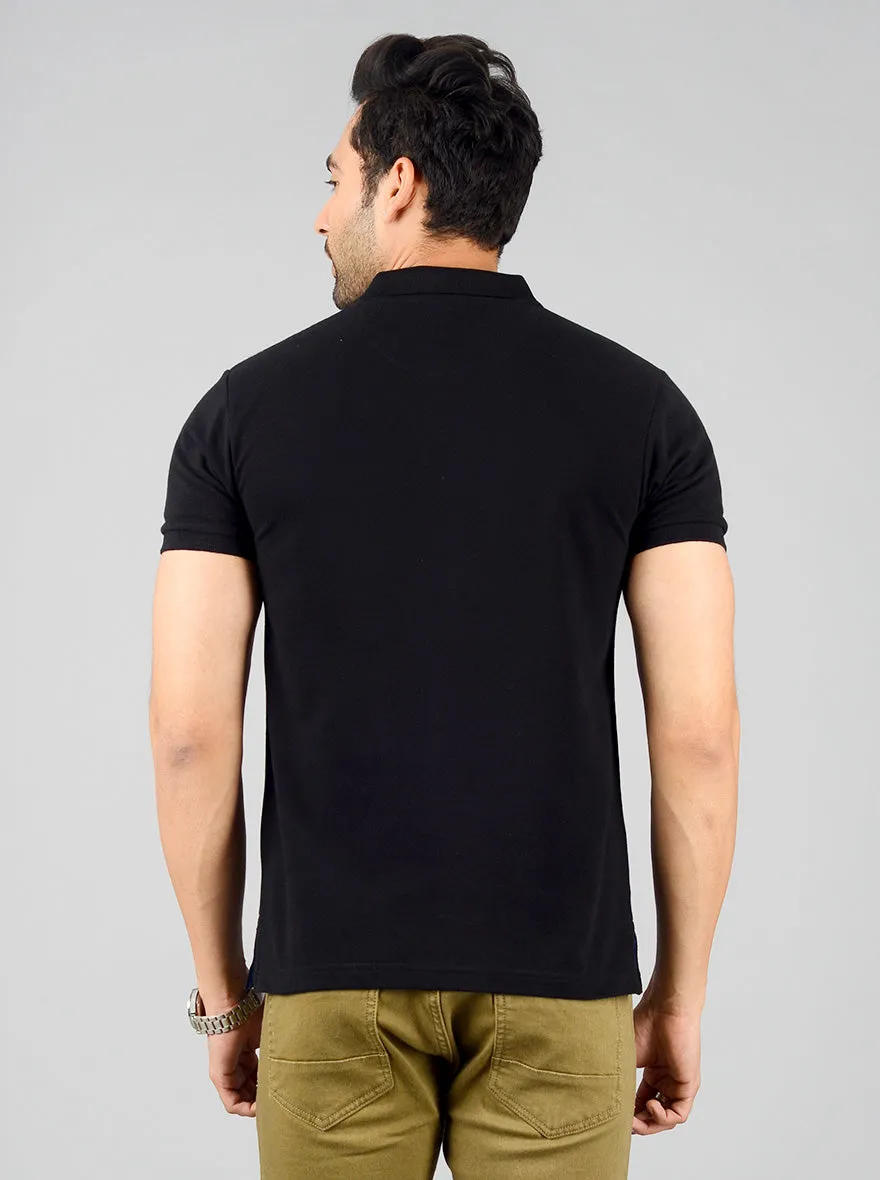 Jet Black Solid Slim Fit Polo T-shirt | Greenfibre