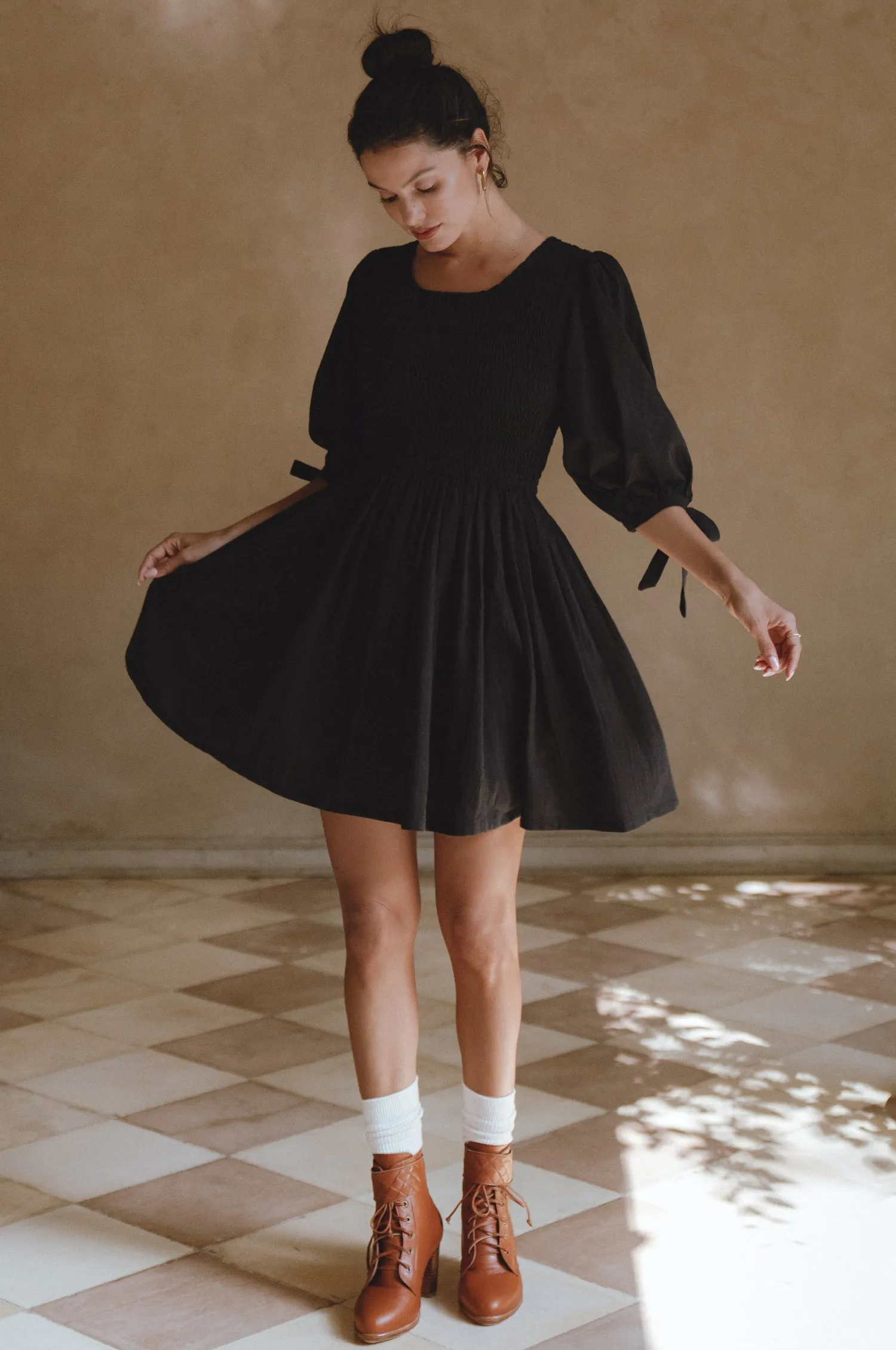 Jolie Puff Sleeve Linen Mini Dress