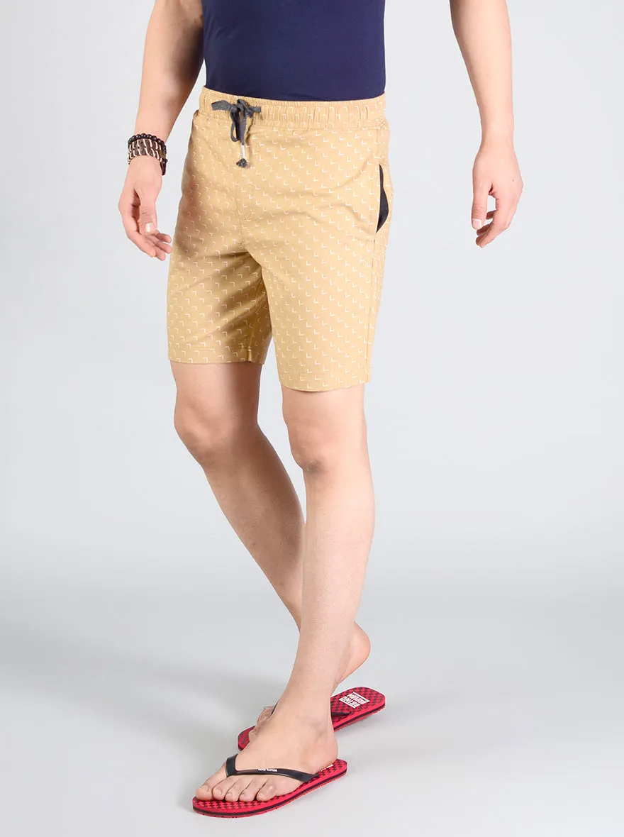 Khaki Printed Regular Fit Shorts | JadeBlue