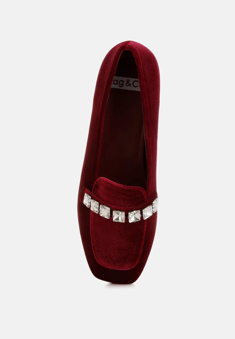 Kyari Velvet Diamante Strap Loafers