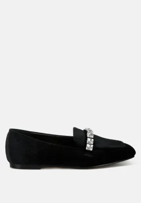 Kyari Velvet Diamante Strap Loafers