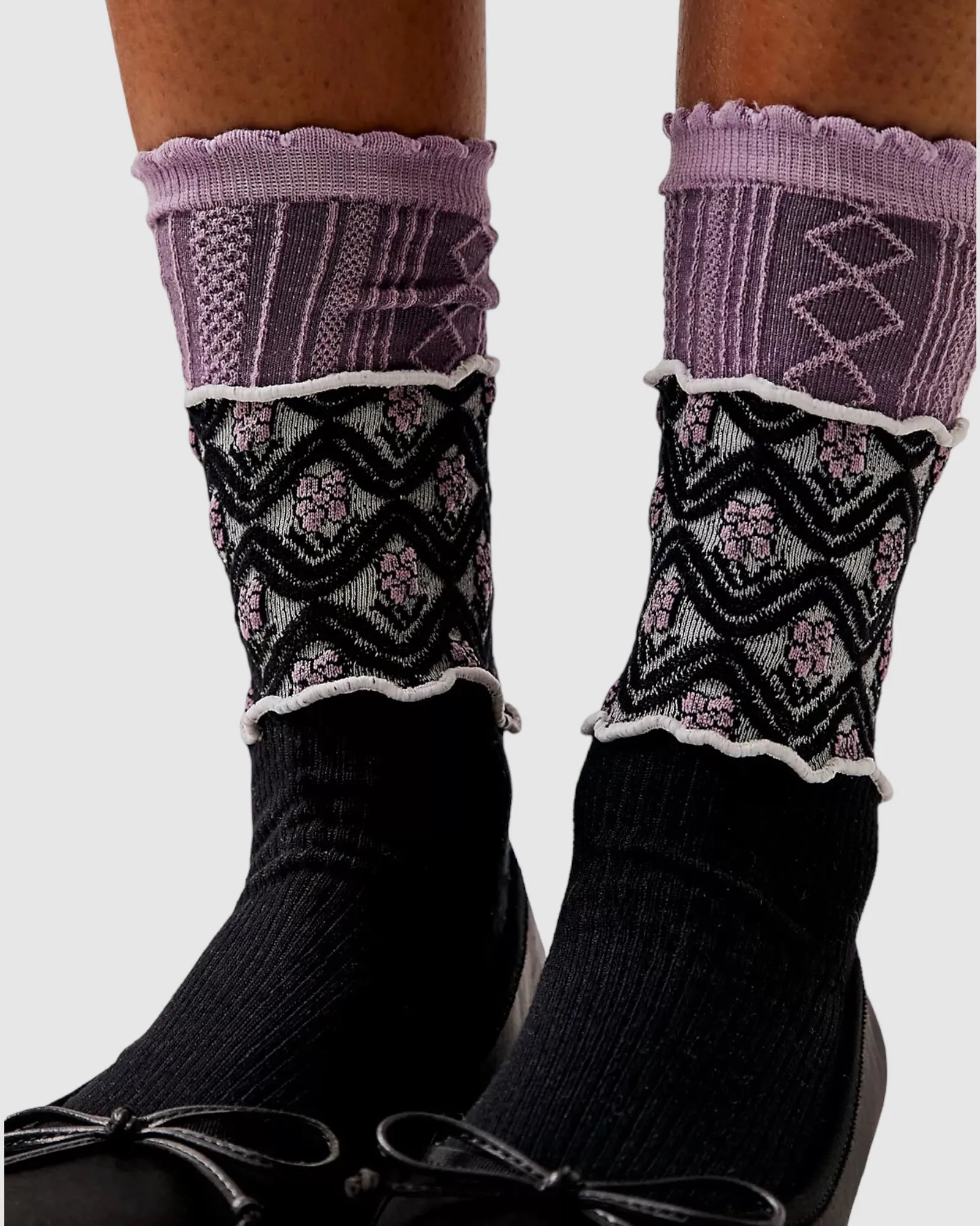 La Boheme Socks - Ivory/Purple