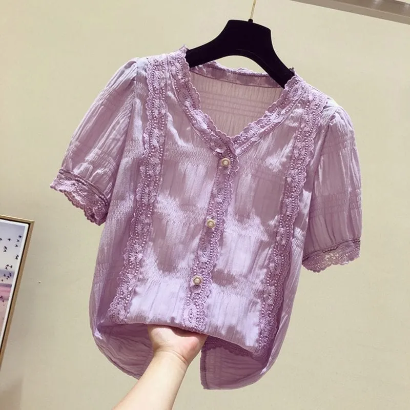 Lace Embroidered Korean T-Shirts