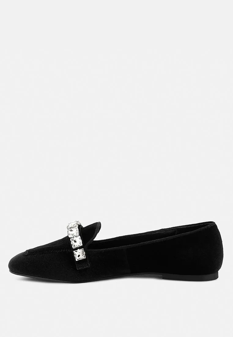 LAMINGTON Diamante Embellished Velvet Loafers in Black