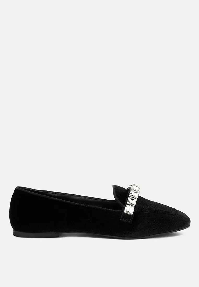 LAMINGTON Diamante Embellished Velvet Loafers in Black