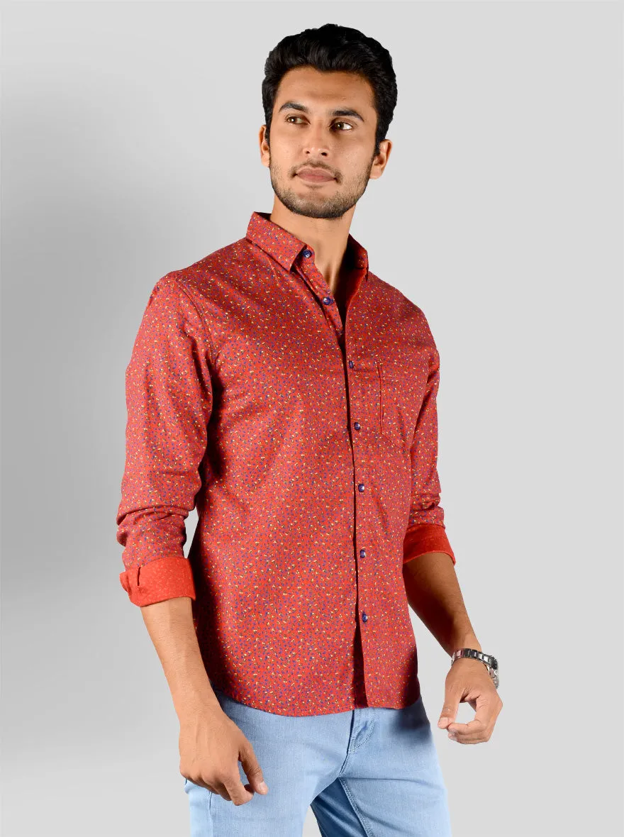 Lava Red Printed Slim Fit Casual Shirt | Greenfibre