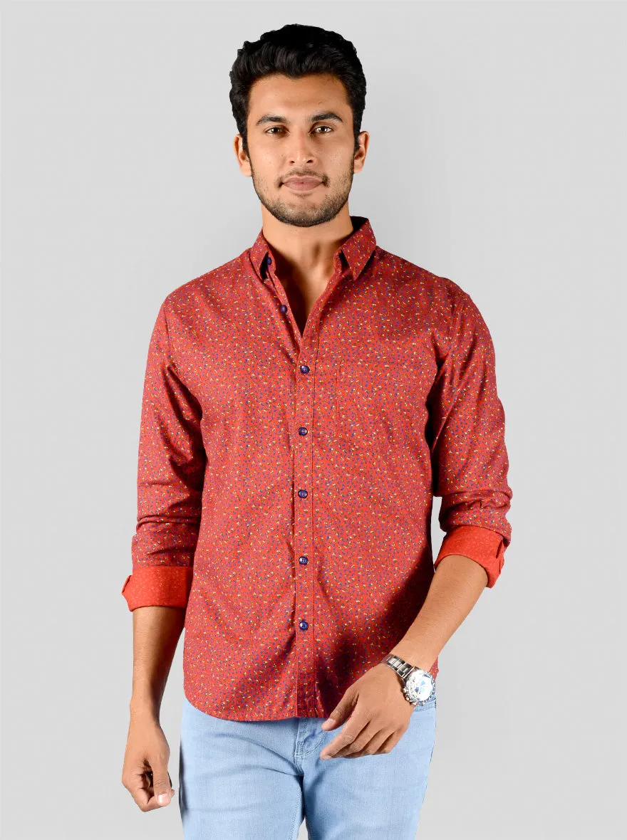 Lava Red Printed Slim Fit Casual Shirt | Greenfibre