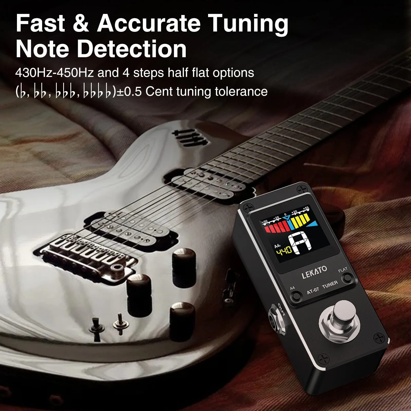 LEKATO AT-07 Chromatic Tuner Tuning Pedal True Bypass