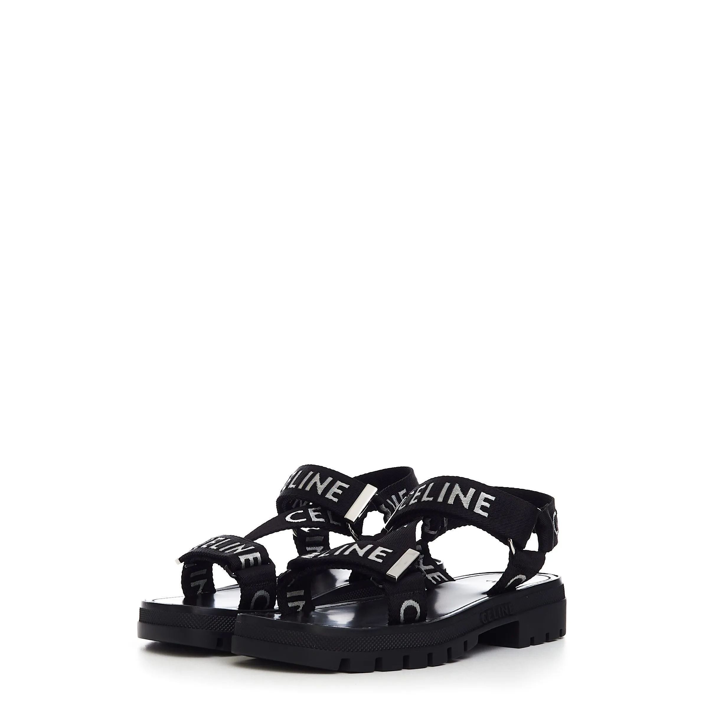 Leo Strappy Sandal in Black & White "Celine" Jacquard Nylon