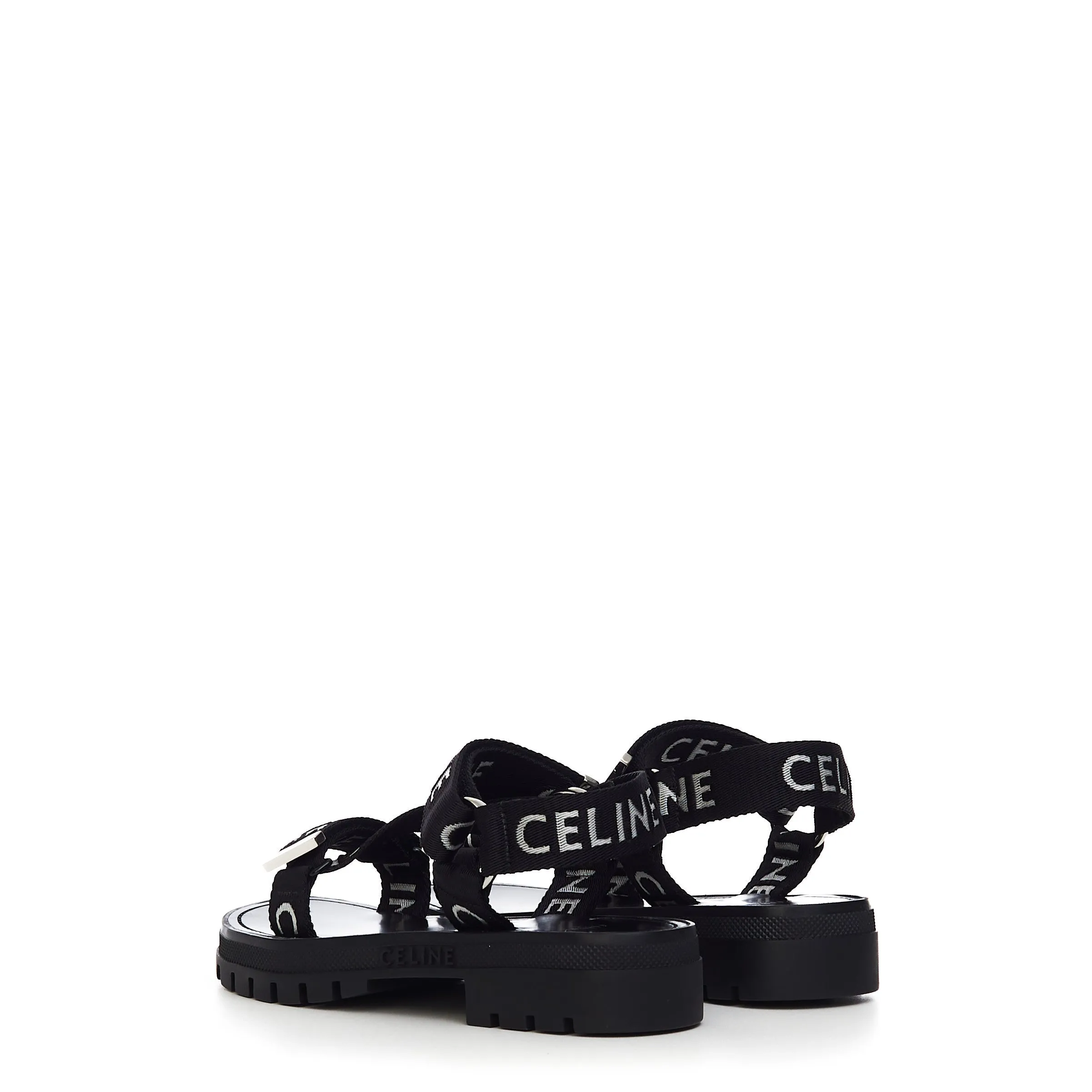 Leo Strappy Sandal in Black & White "Celine" Jacquard Nylon