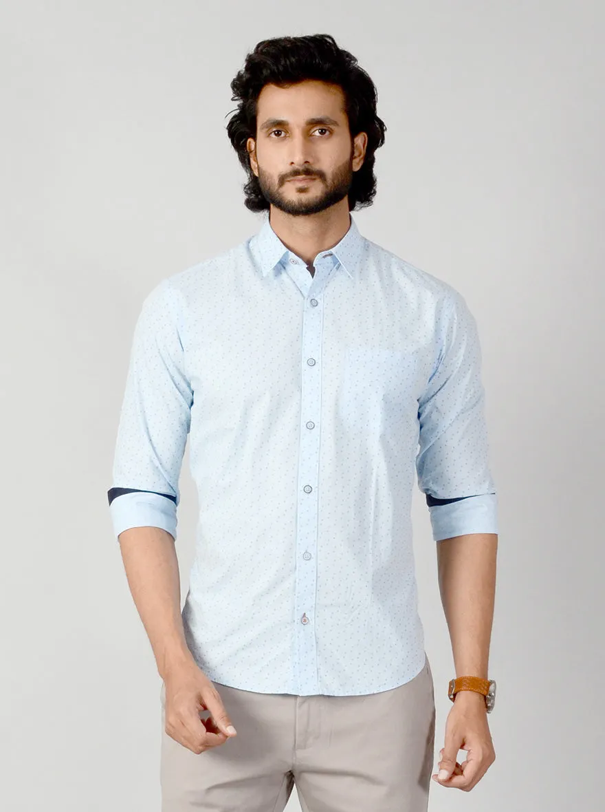 Light Blue Printed Classic Fit Casual Shirt | Greenfibre