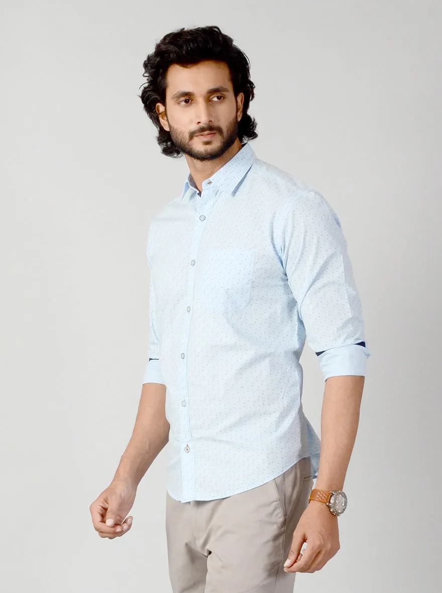 Light Blue Printed Classic Fit Casual Shirt | Greenfibre