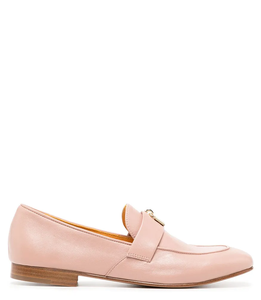 Light Pink Leather Lock Flat Loafer