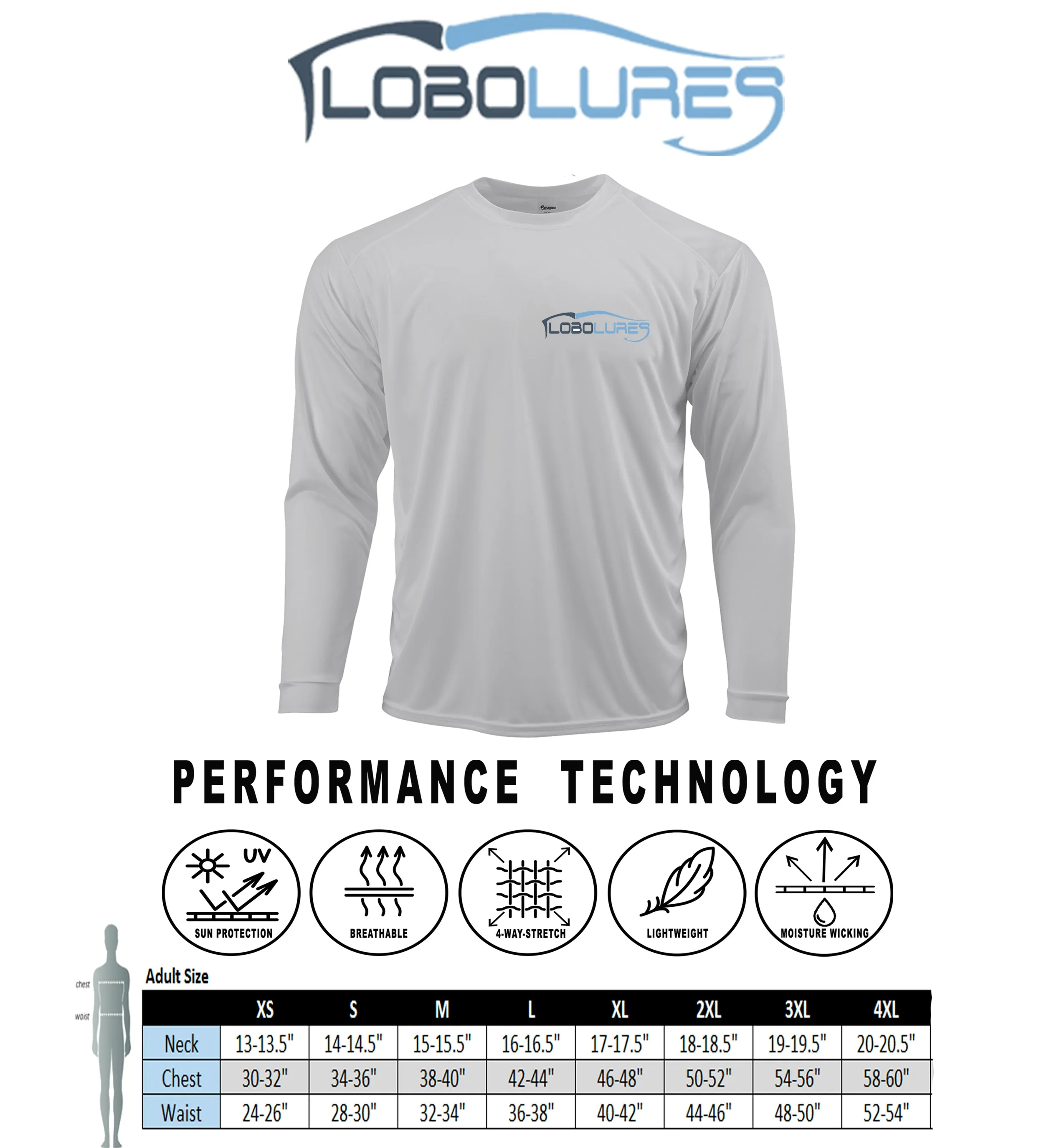 Lobo Lures Redfish Tail Performance UPF 50 Dri-Fit Long Sleeve T-Shirt