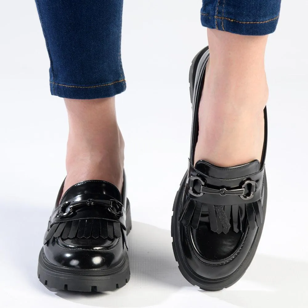 Madison Bess Fringe Loafer - Black