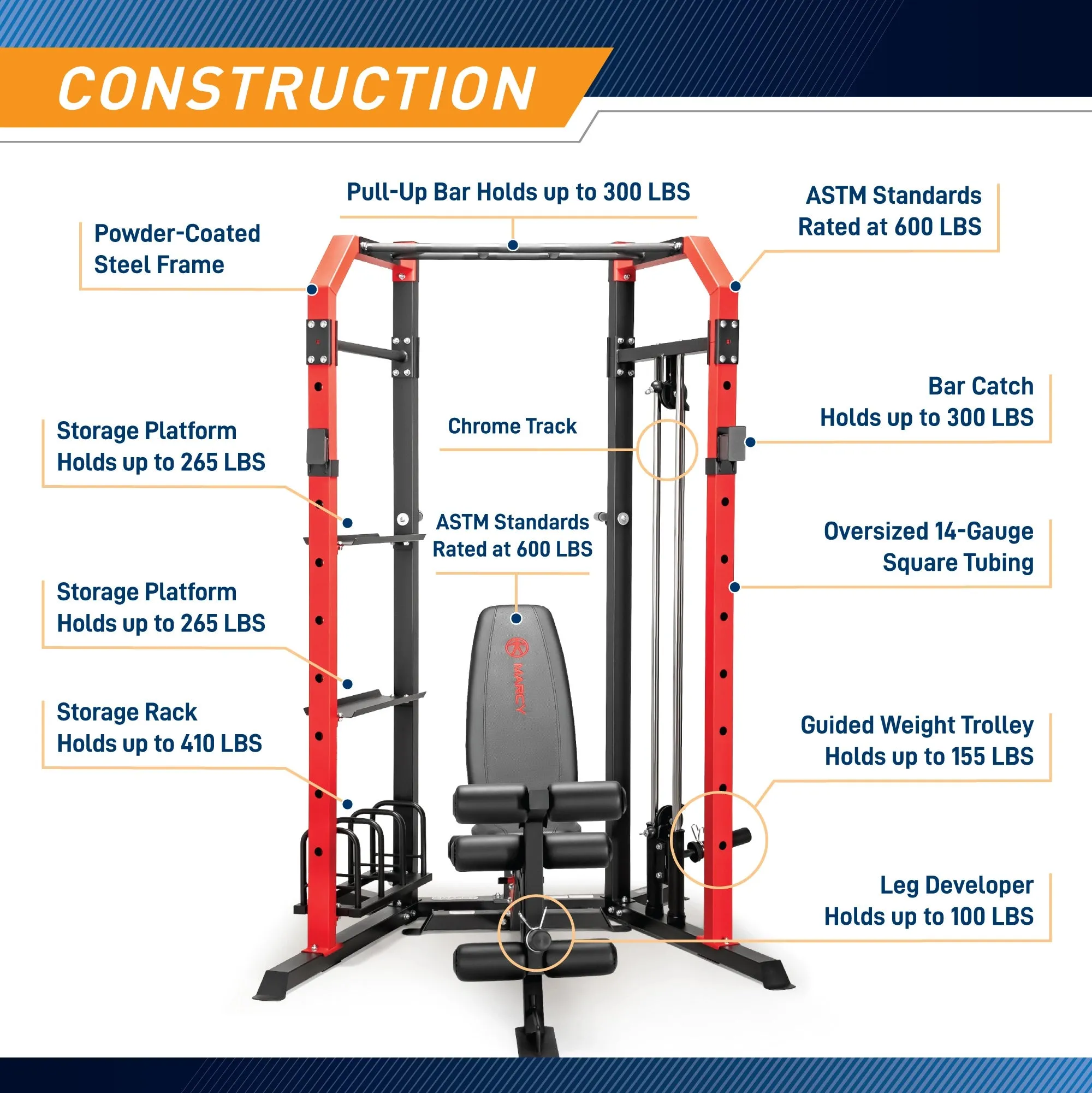 Marcy Power Cage System with Adjustable Weight Bench – SM-7393