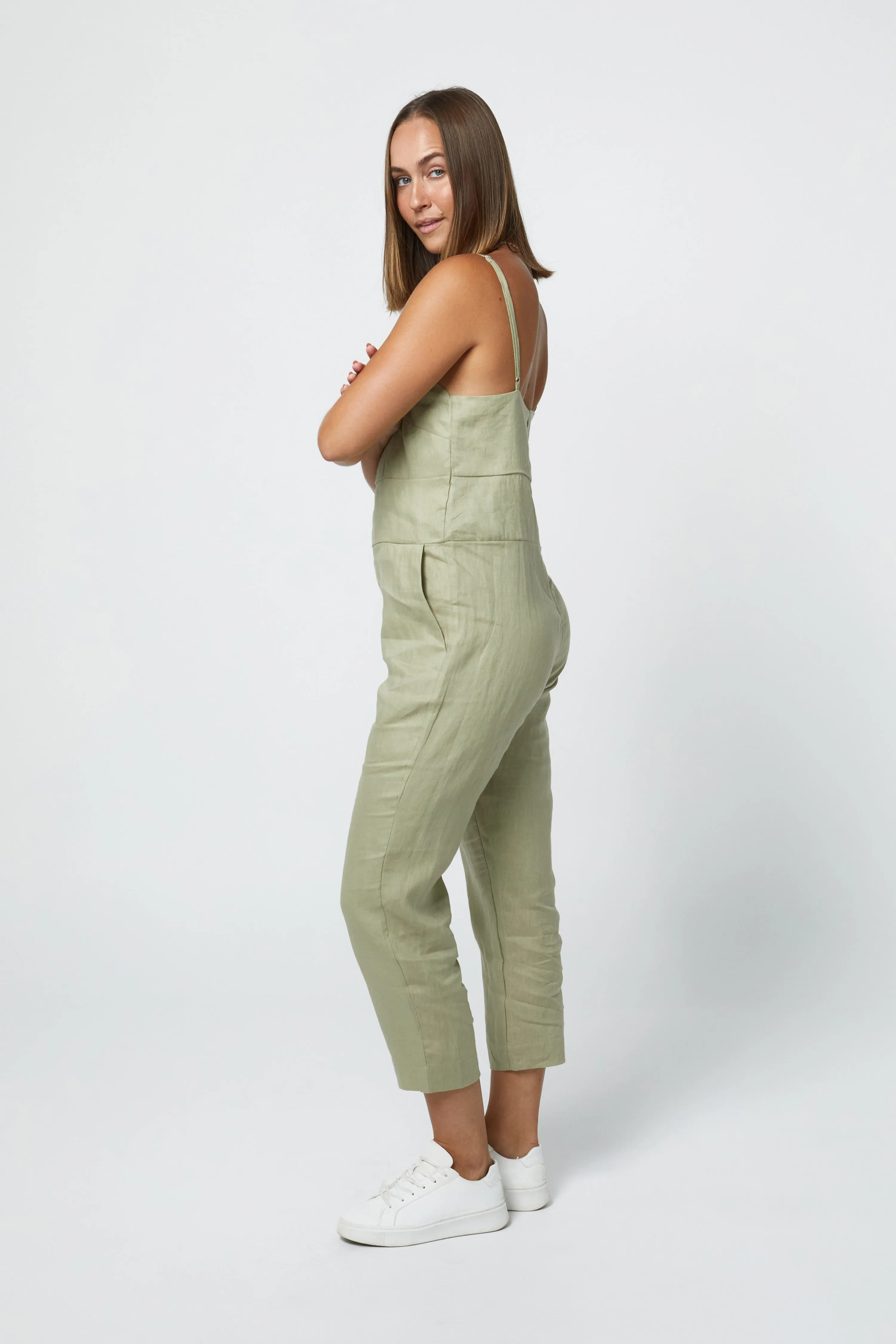 MARLEY LINEN JUMPSUIT - SAGE