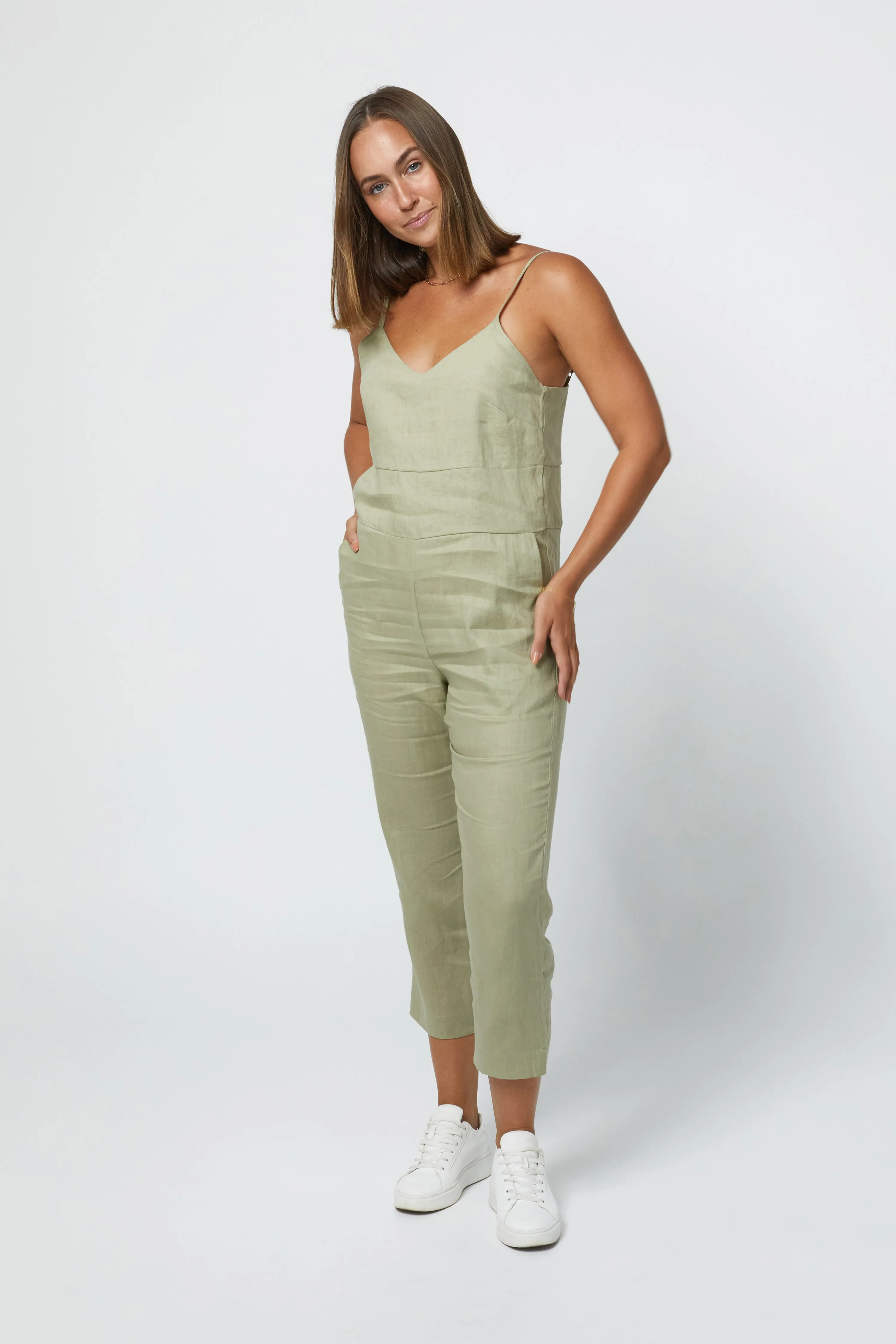 MARLEY LINEN JUMPSUIT - SAGE