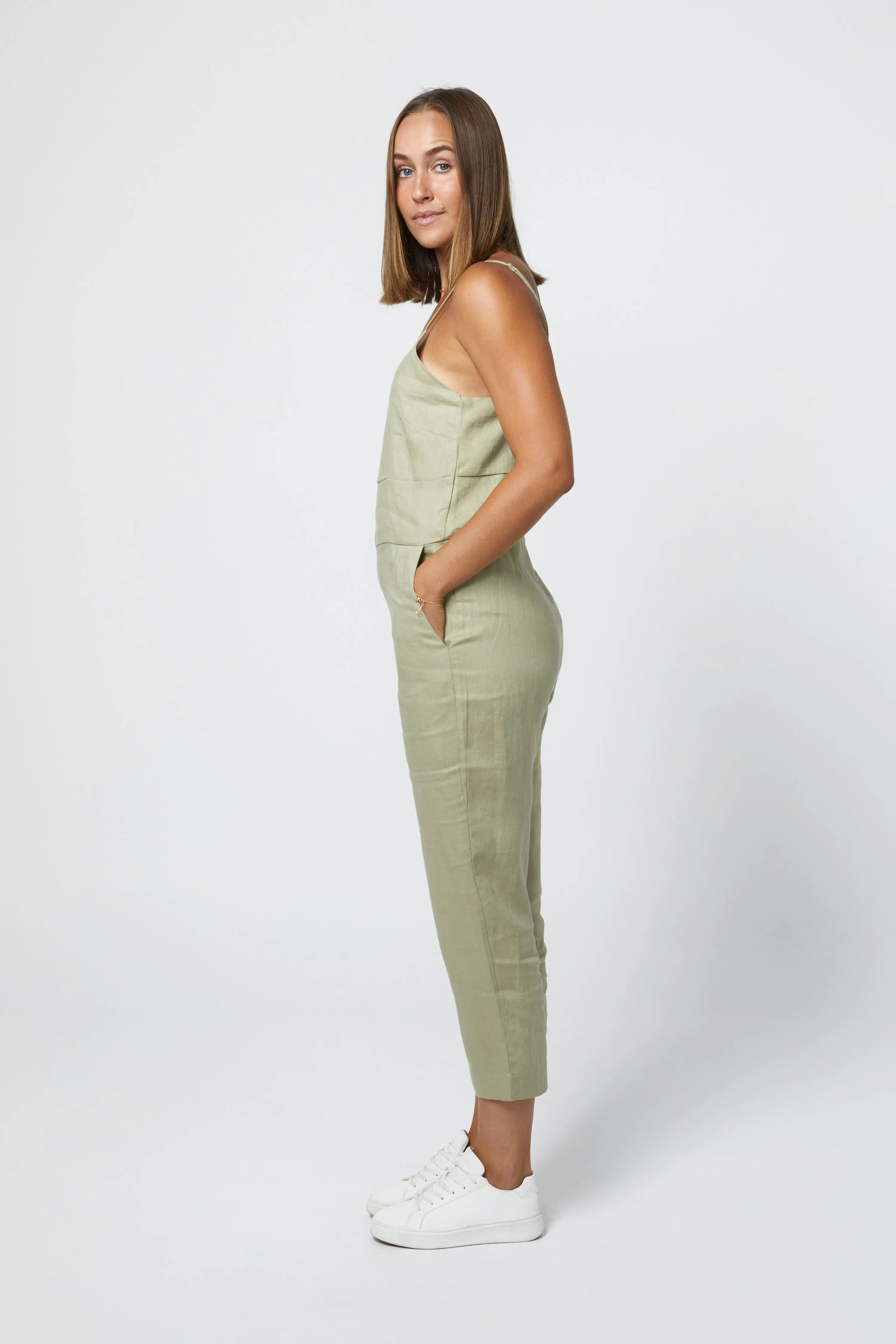 MARLEY LINEN JUMPSUIT - SAGE