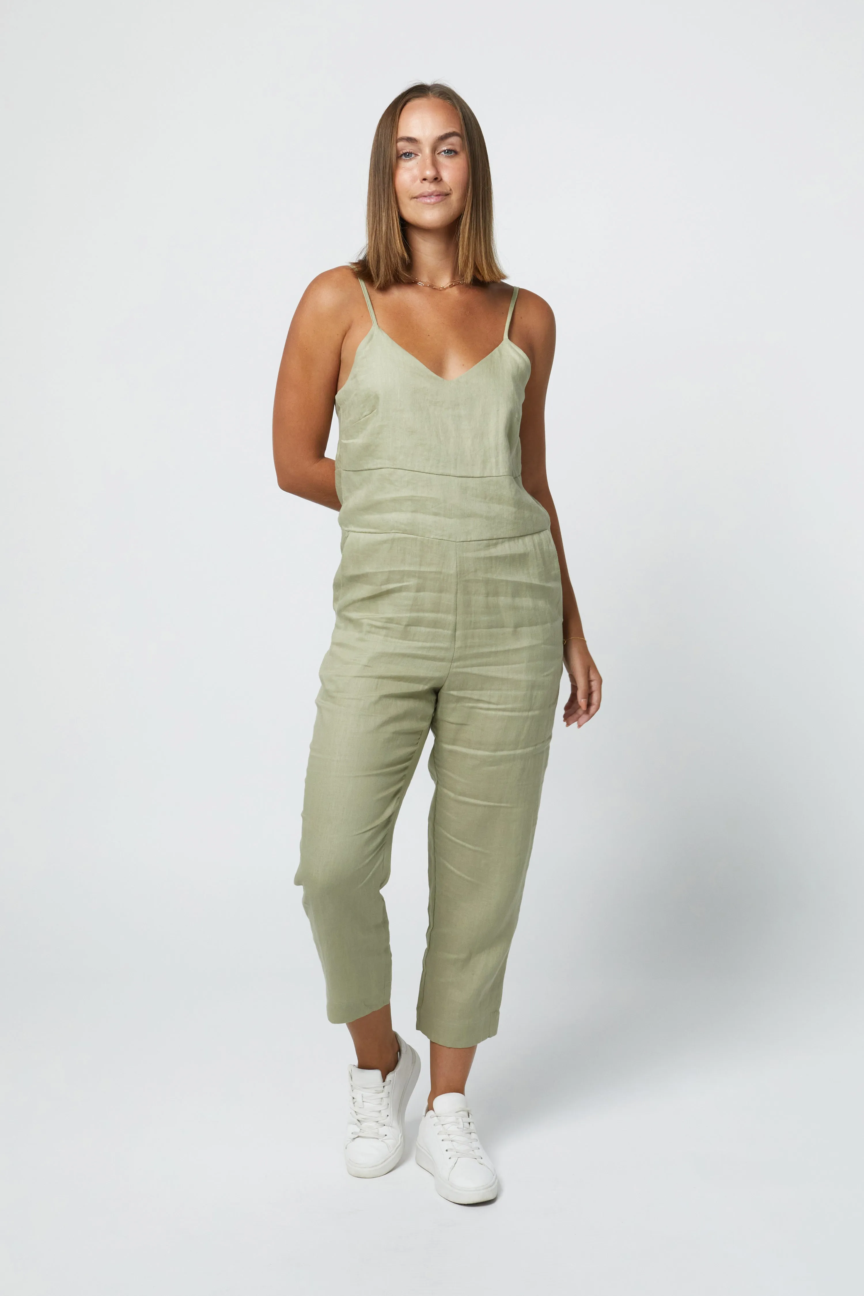 MARLEY LINEN JUMPSUIT - SAGE