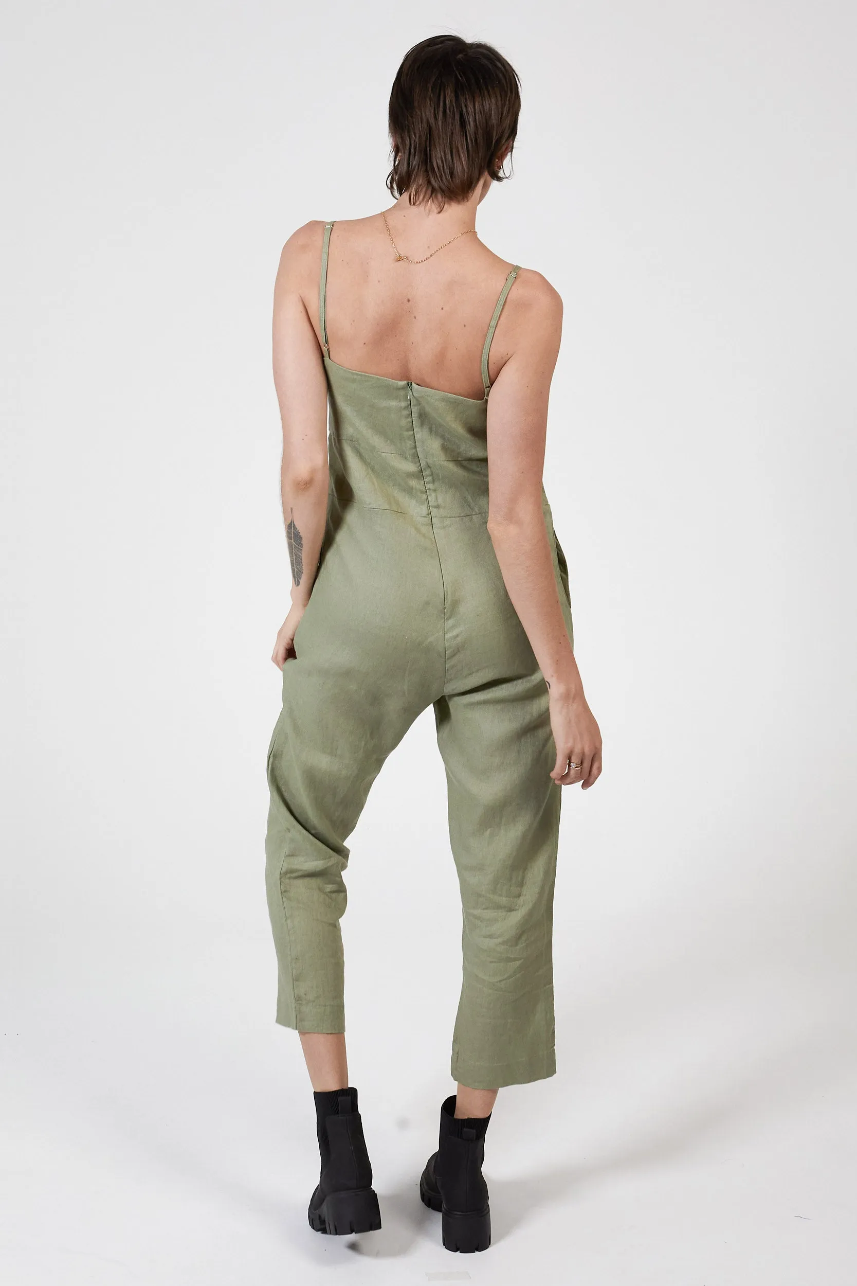 MARLEY LINEN JUMPSUIT - SAGE