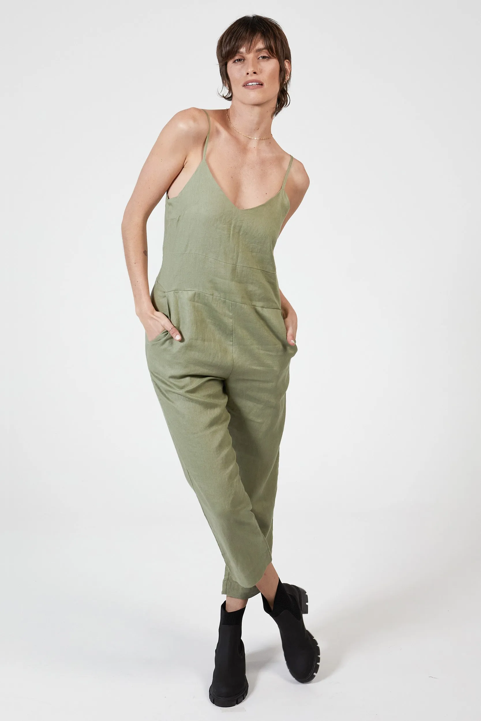 MARLEY LINEN JUMPSUIT - SAGE