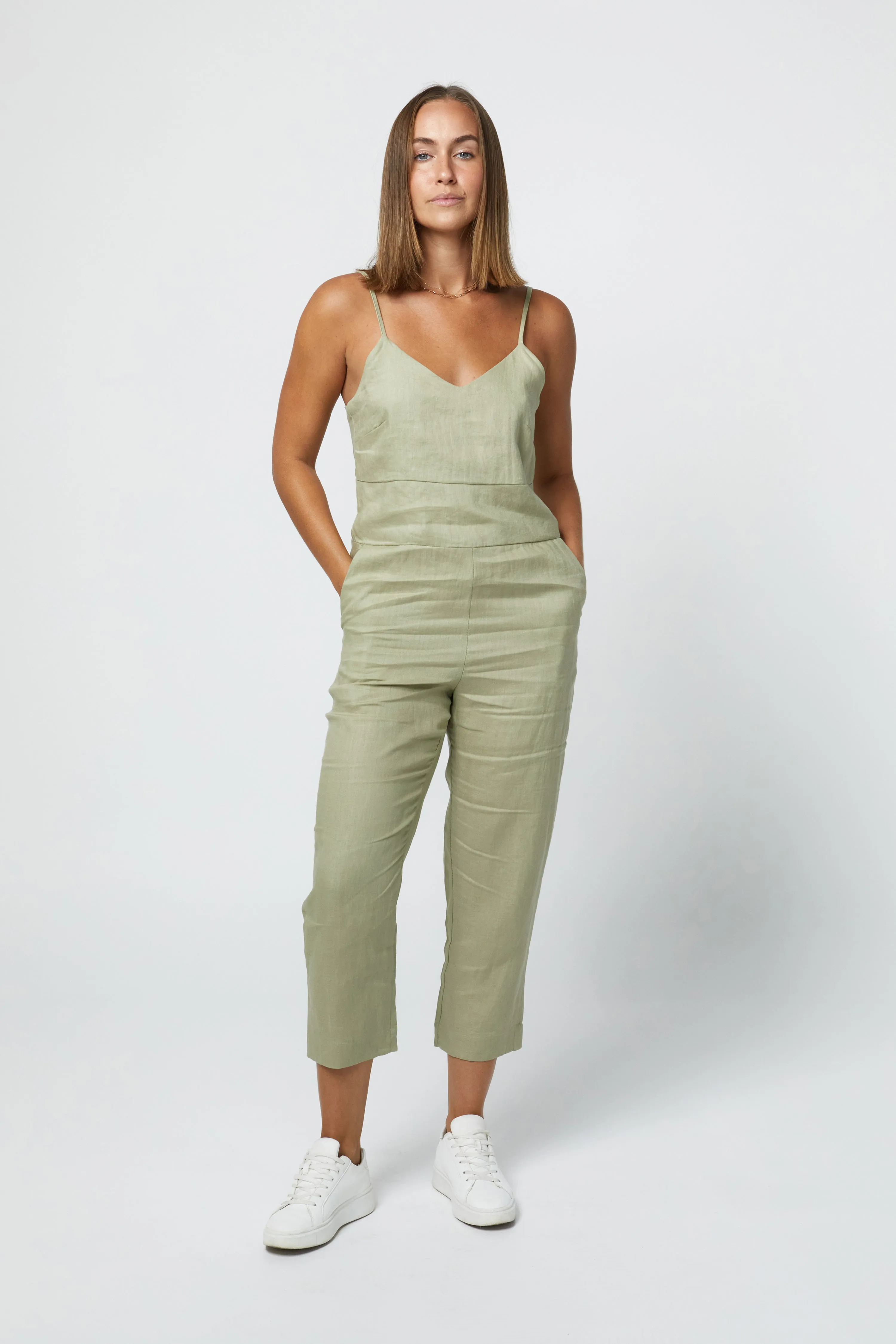 MARLEY LINEN JUMPSUIT - SAGE