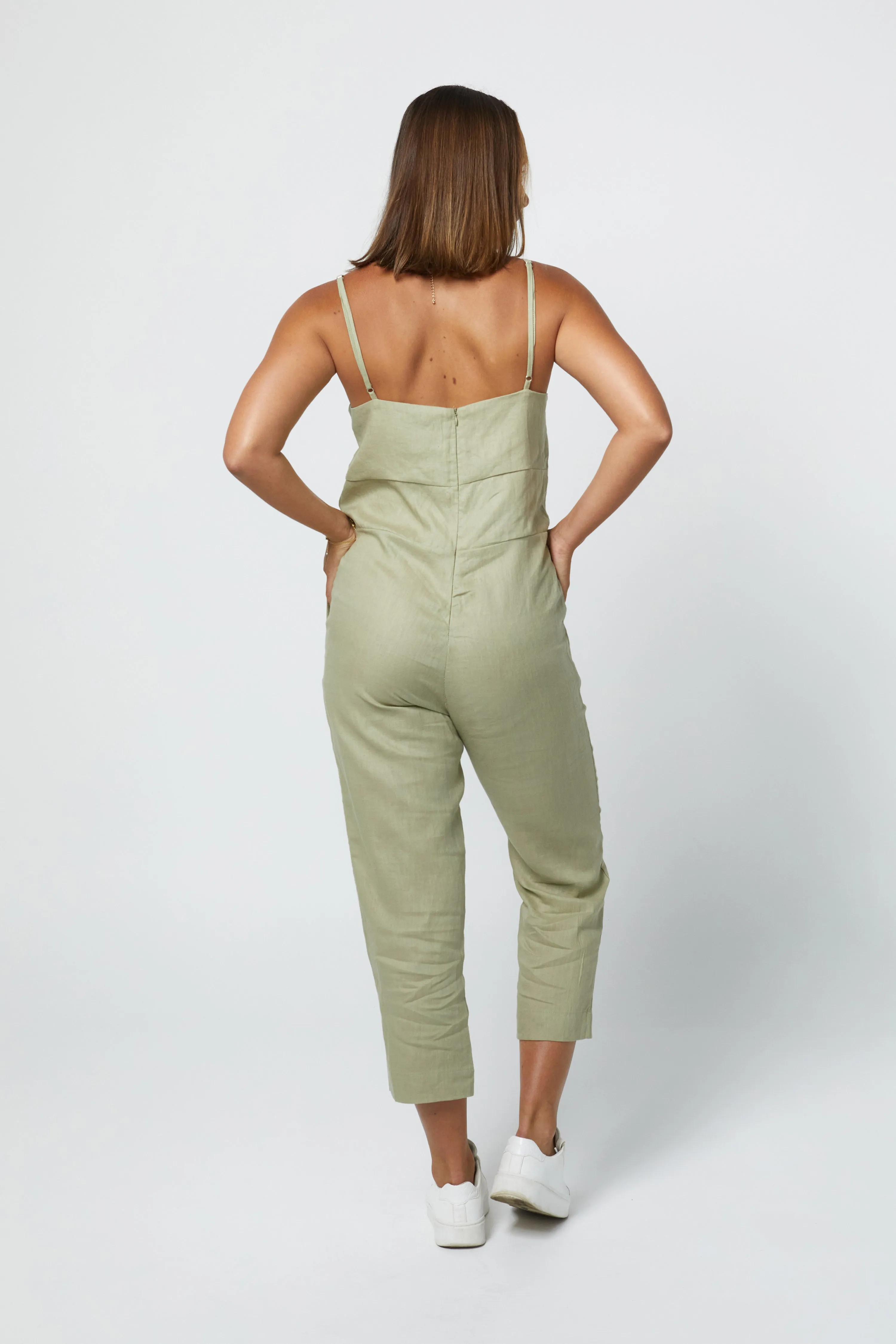 MARLEY LINEN JUMPSUIT - SAGE