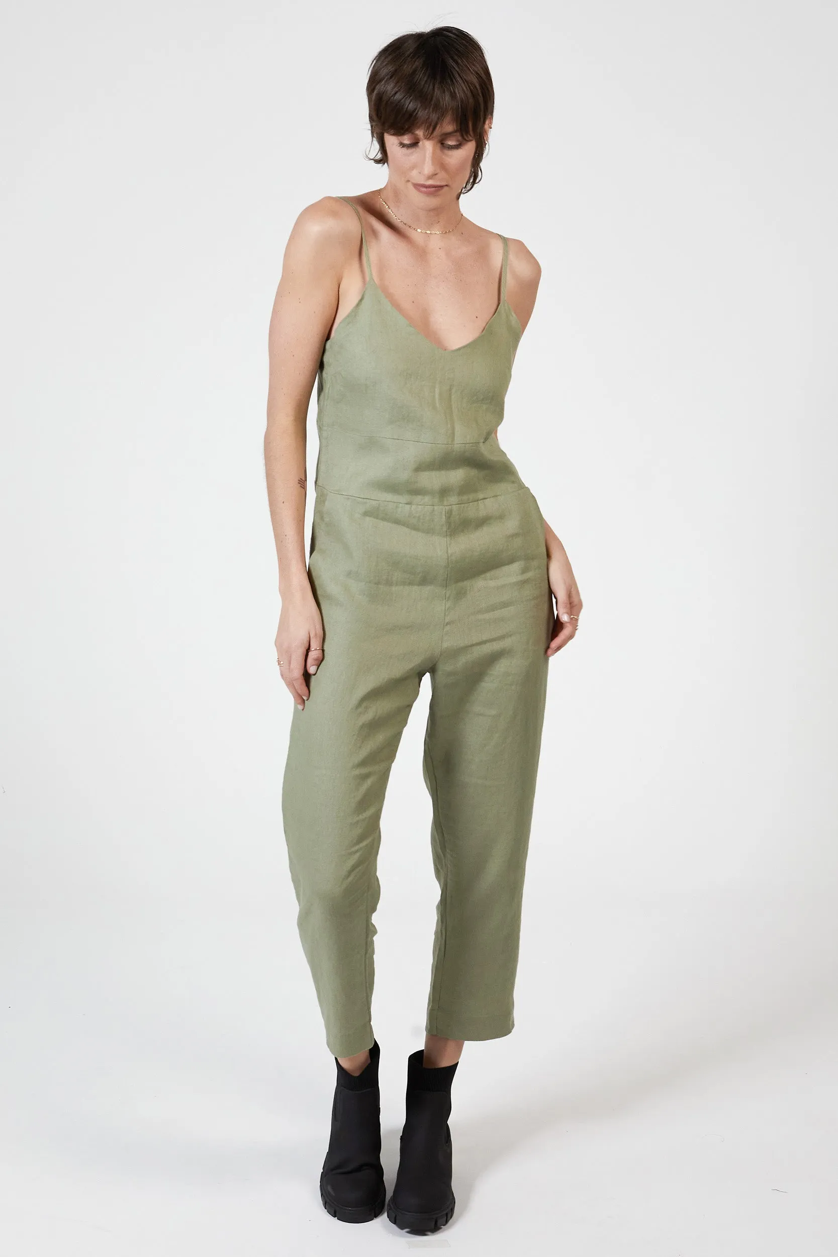 MARLEY LINEN JUMPSUIT - SAGE