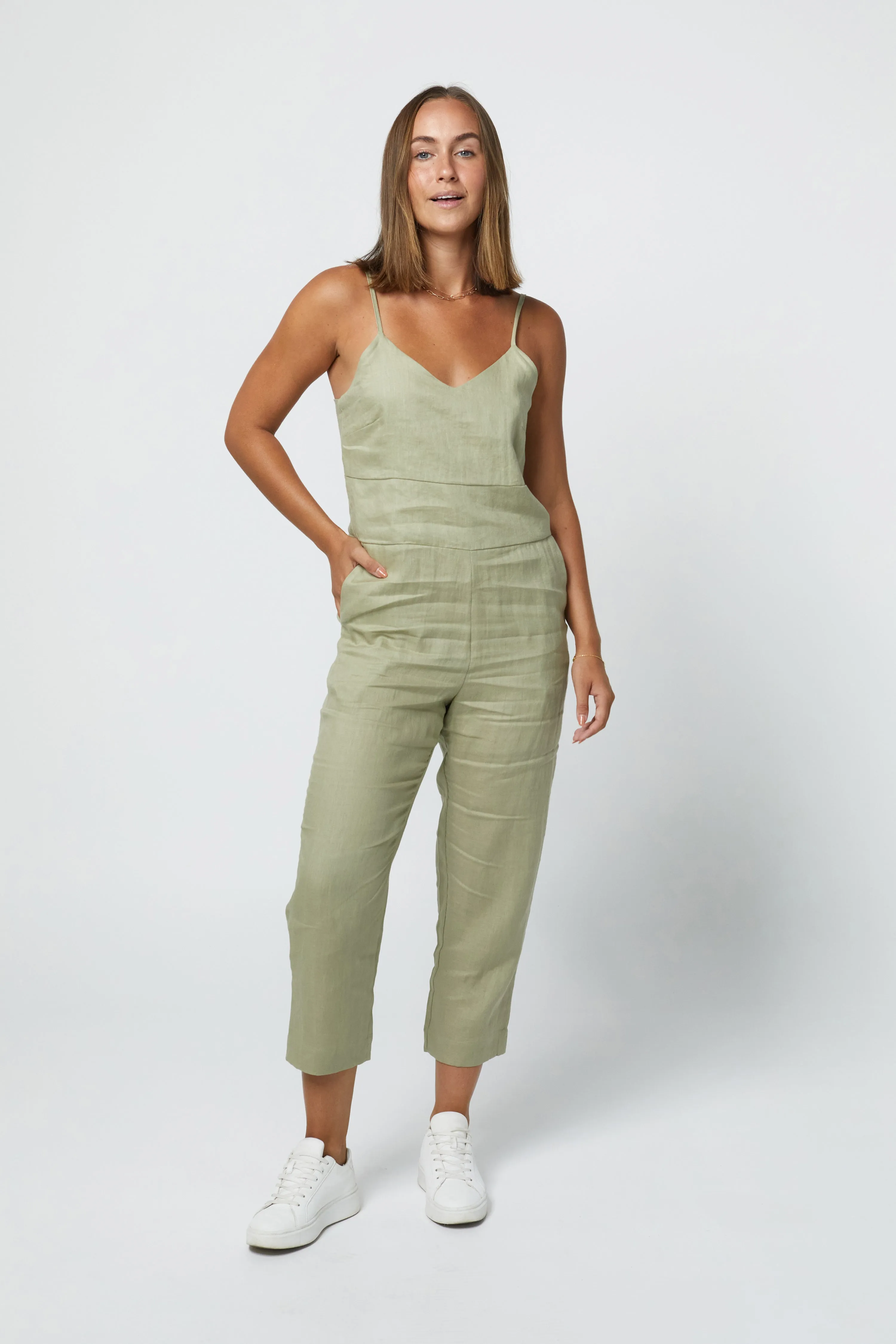 MARLEY LINEN JUMPSUIT - SAGE