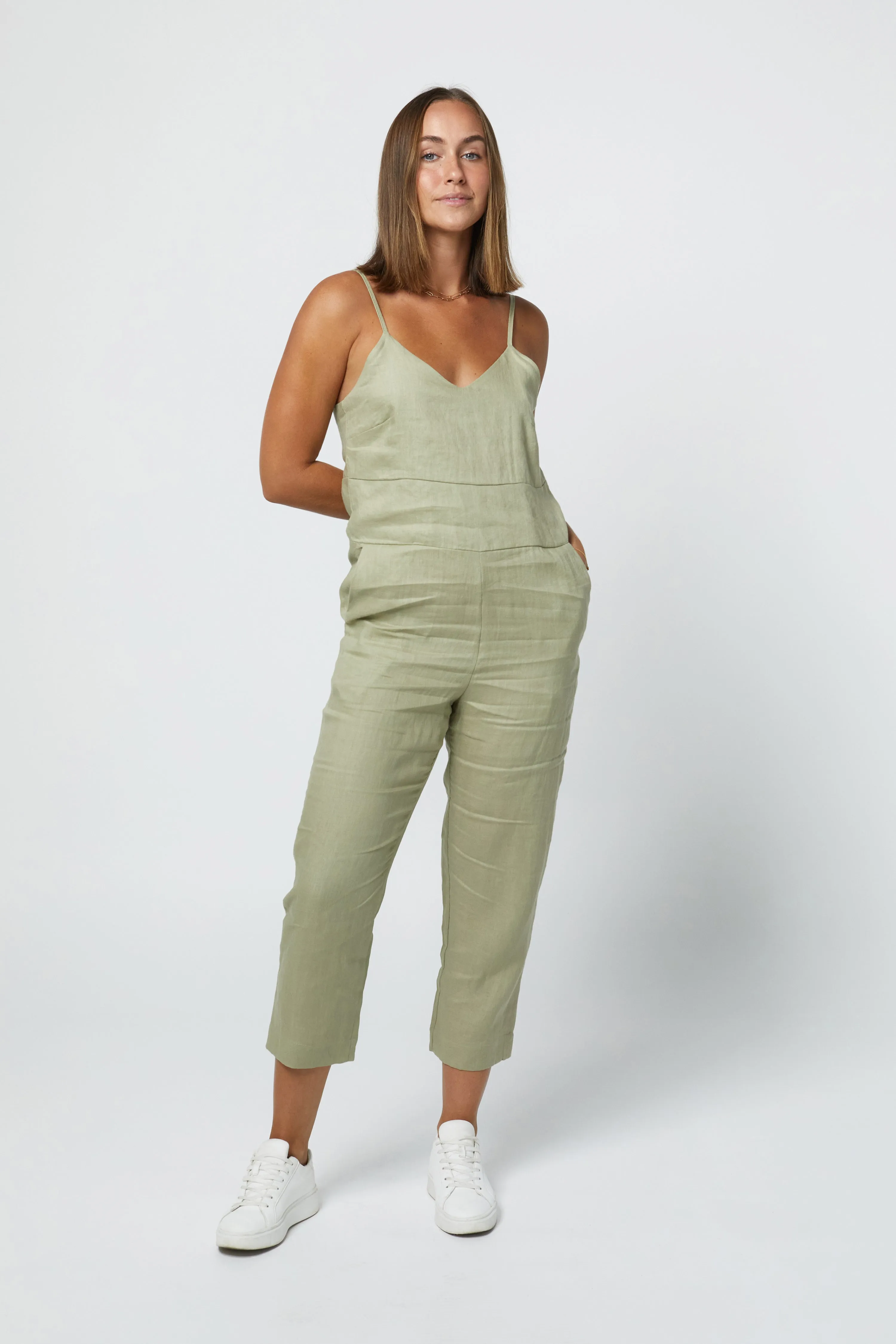 MARLEY LINEN JUMPSUIT - SAGE