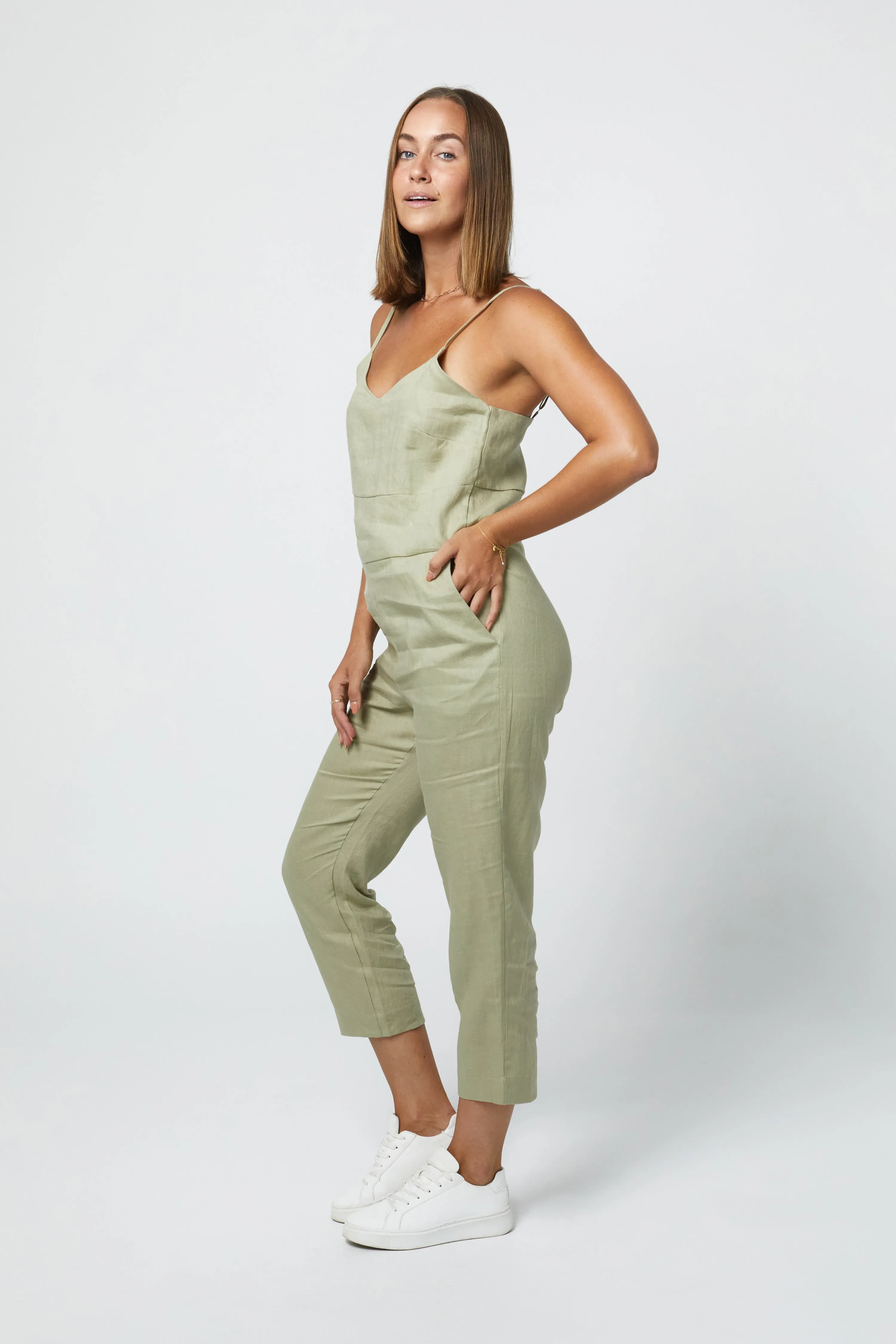 MARLEY LINEN JUMPSUIT - SAGE