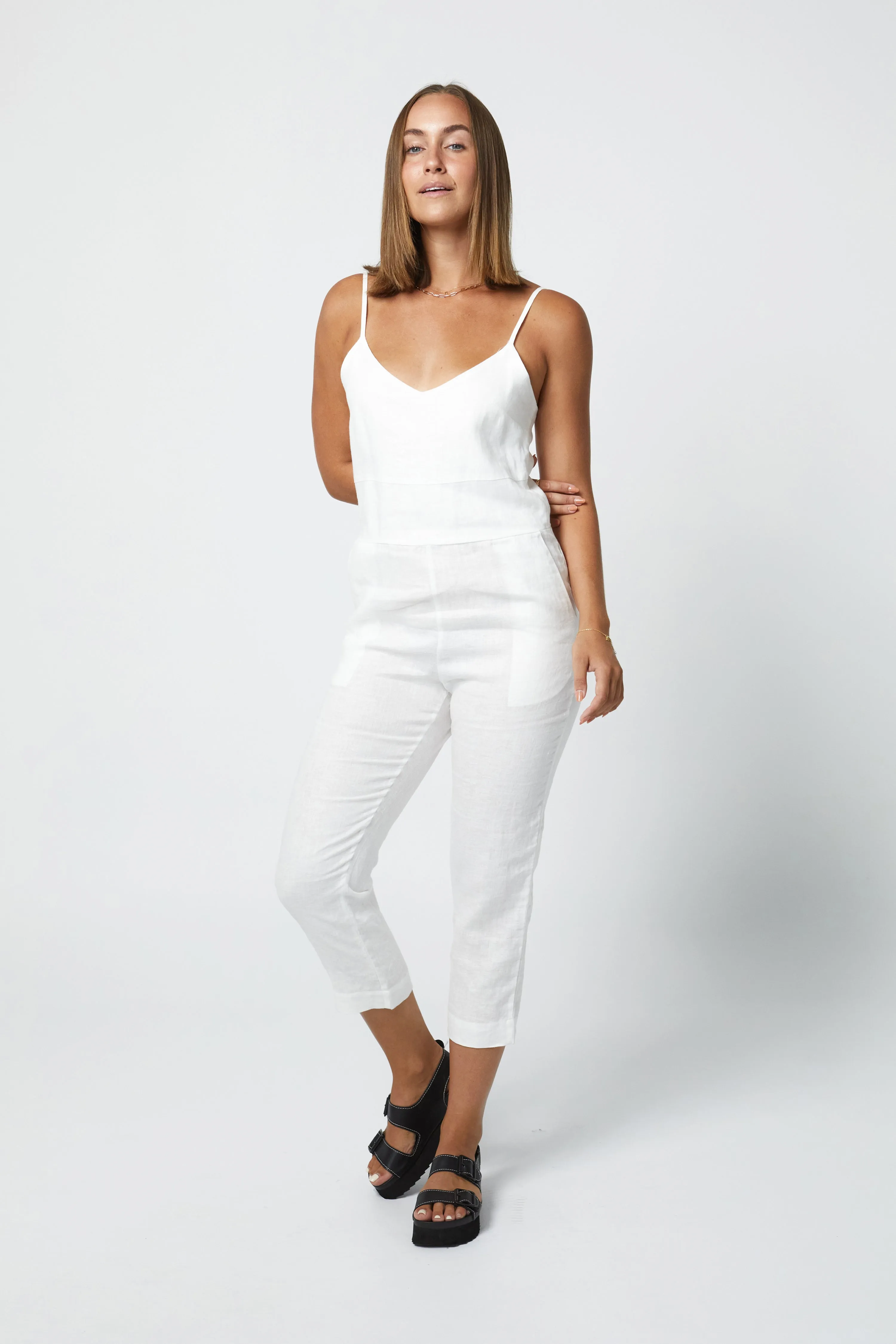 MARLEY LINEN JUMPSUIT - WHITE