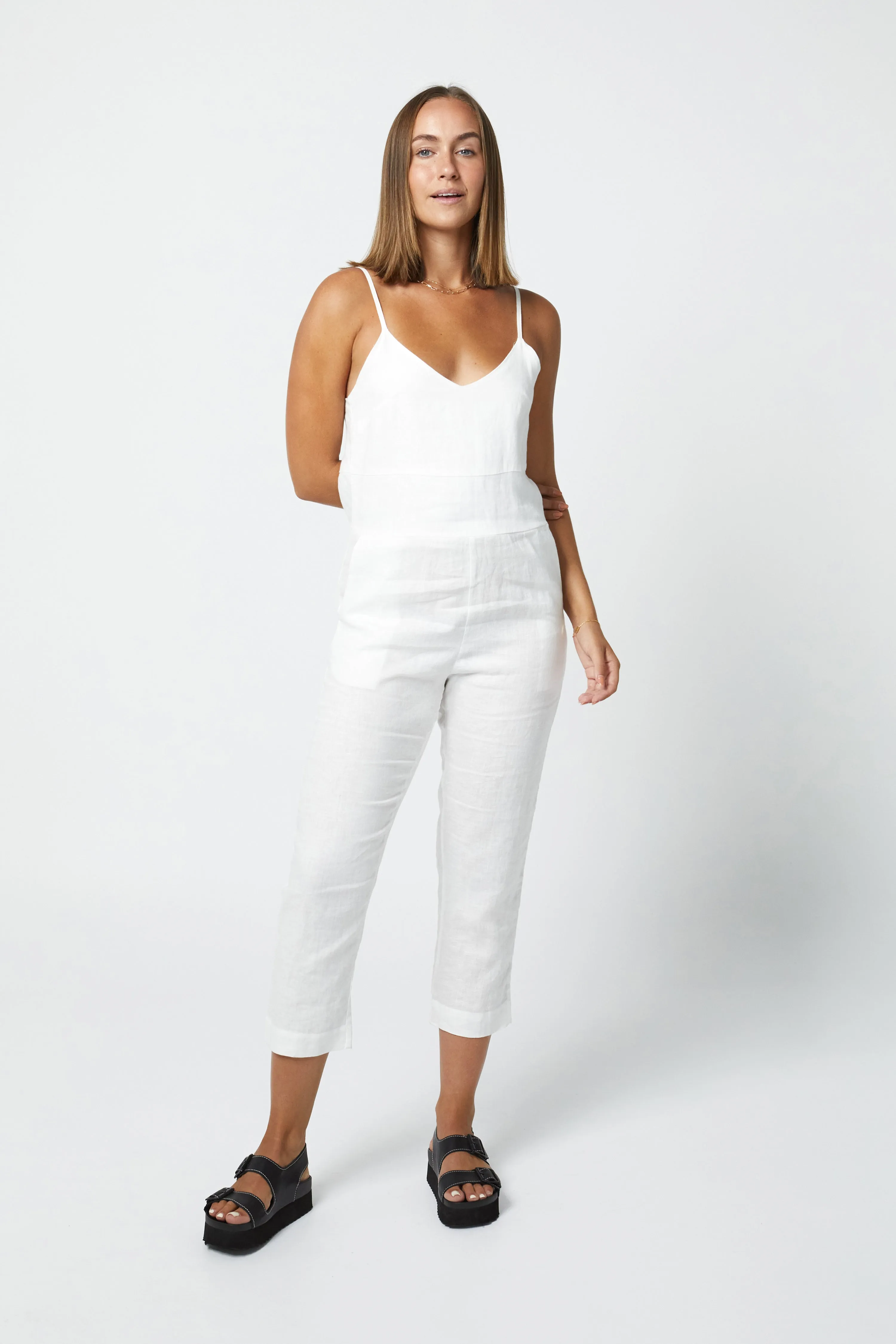 MARLEY LINEN JUMPSUIT - WHITE