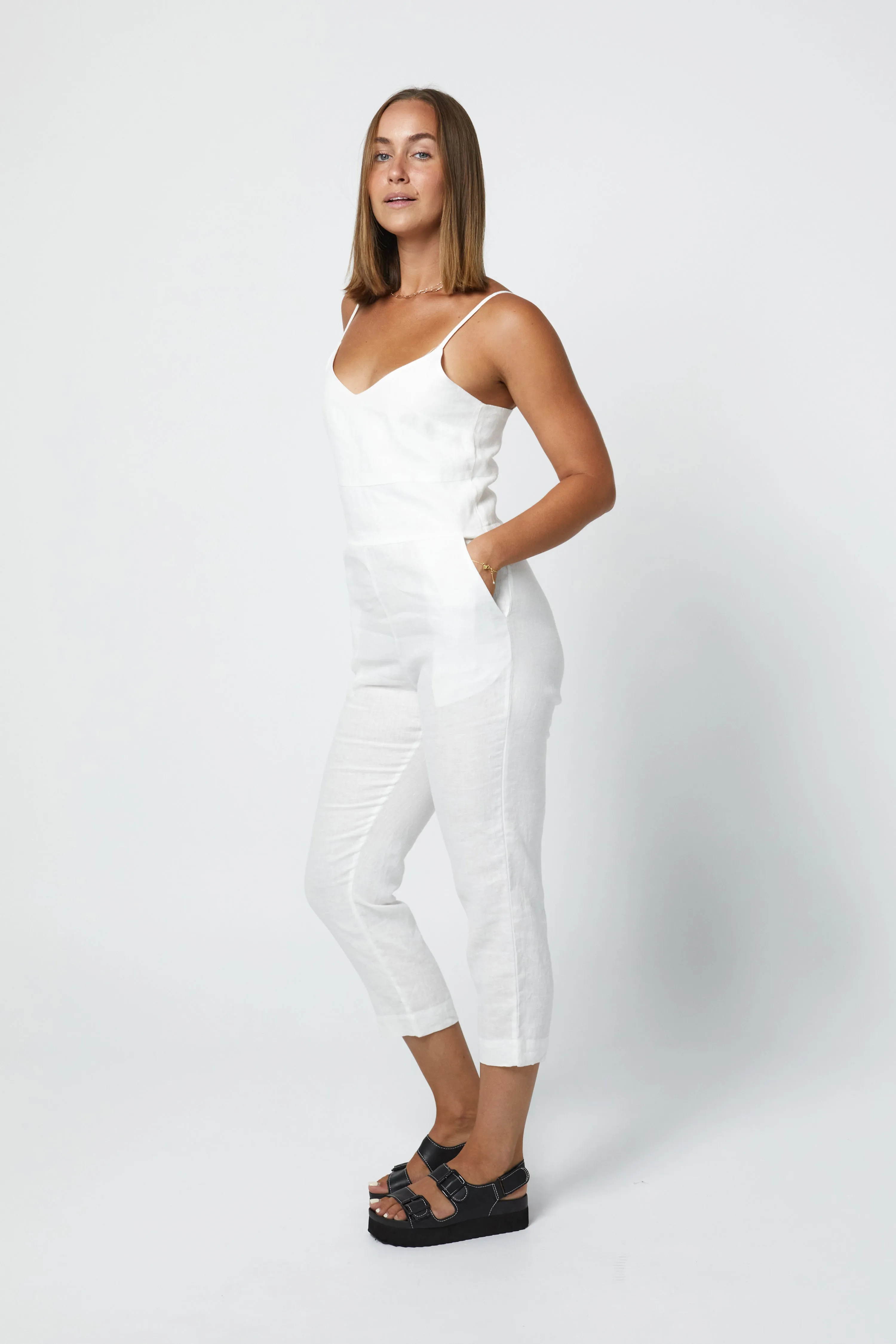 MARLEY LINEN JUMPSUIT - WHITE