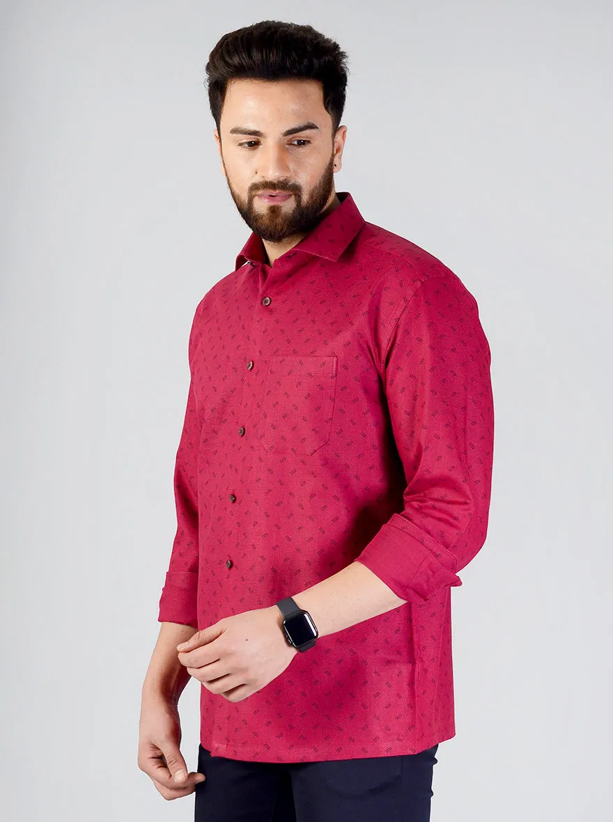 Maroon Printed Regular Fit Formal Shirt | JadeBlue